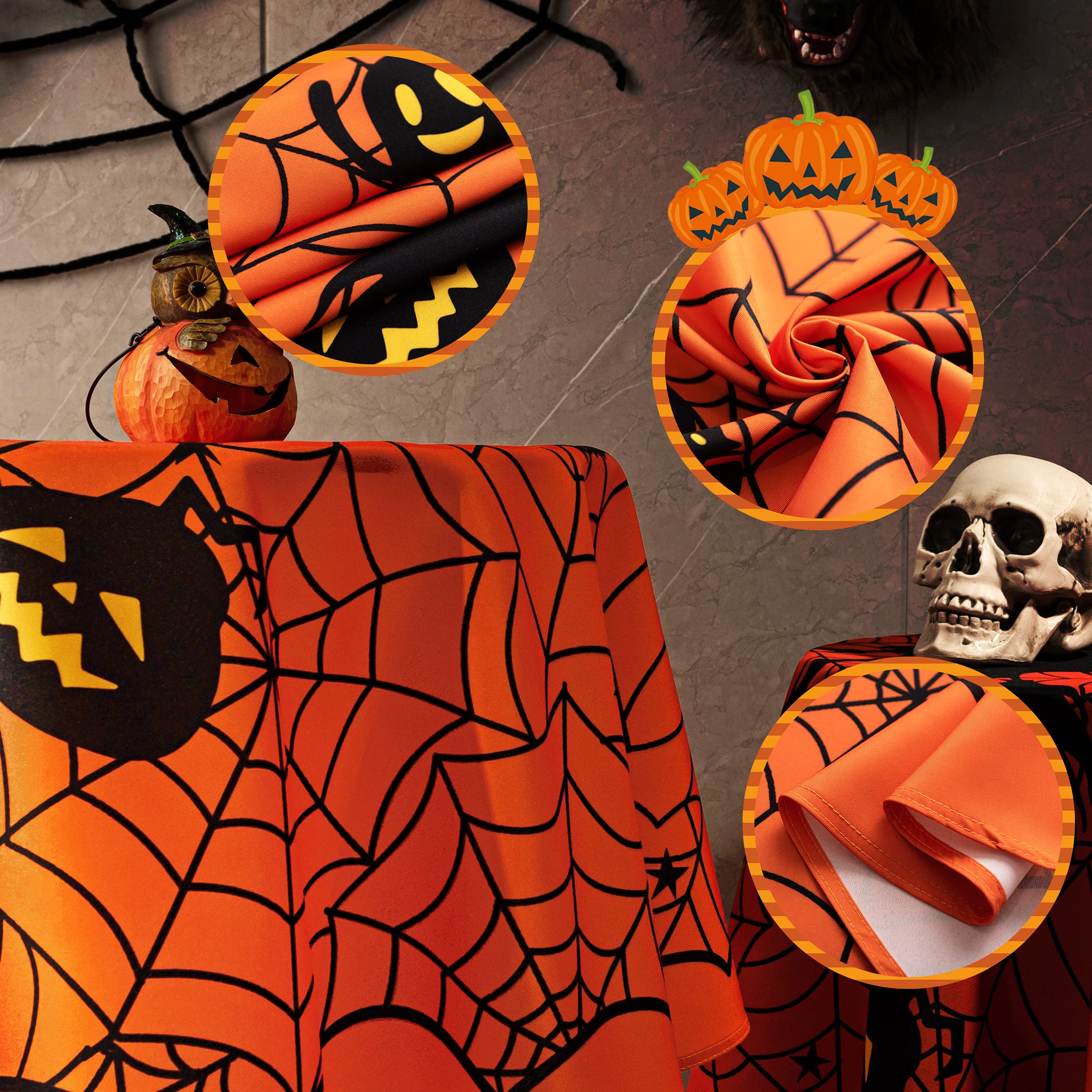 Mikiup Round Halloween Tablecloth - Spider Web Decorative Holiday Table Cloth, Waterproof And Washable Table Cover For Party Kit
