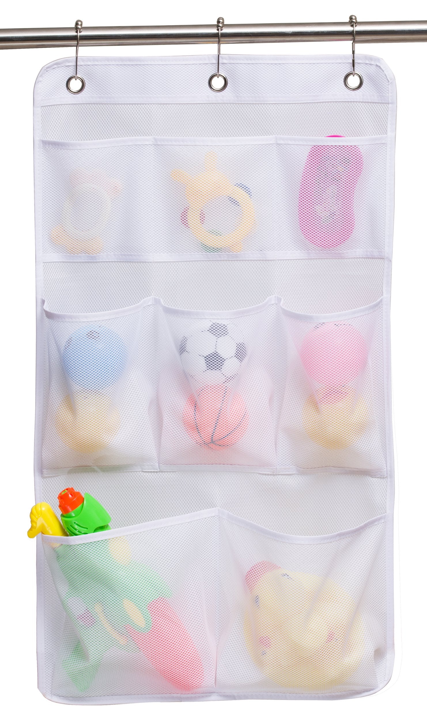 Kimbora Mesh Shower Organizer Hanging Bathroom Caddy 8 Pockets Hang Curtain Rod With 3 Rings