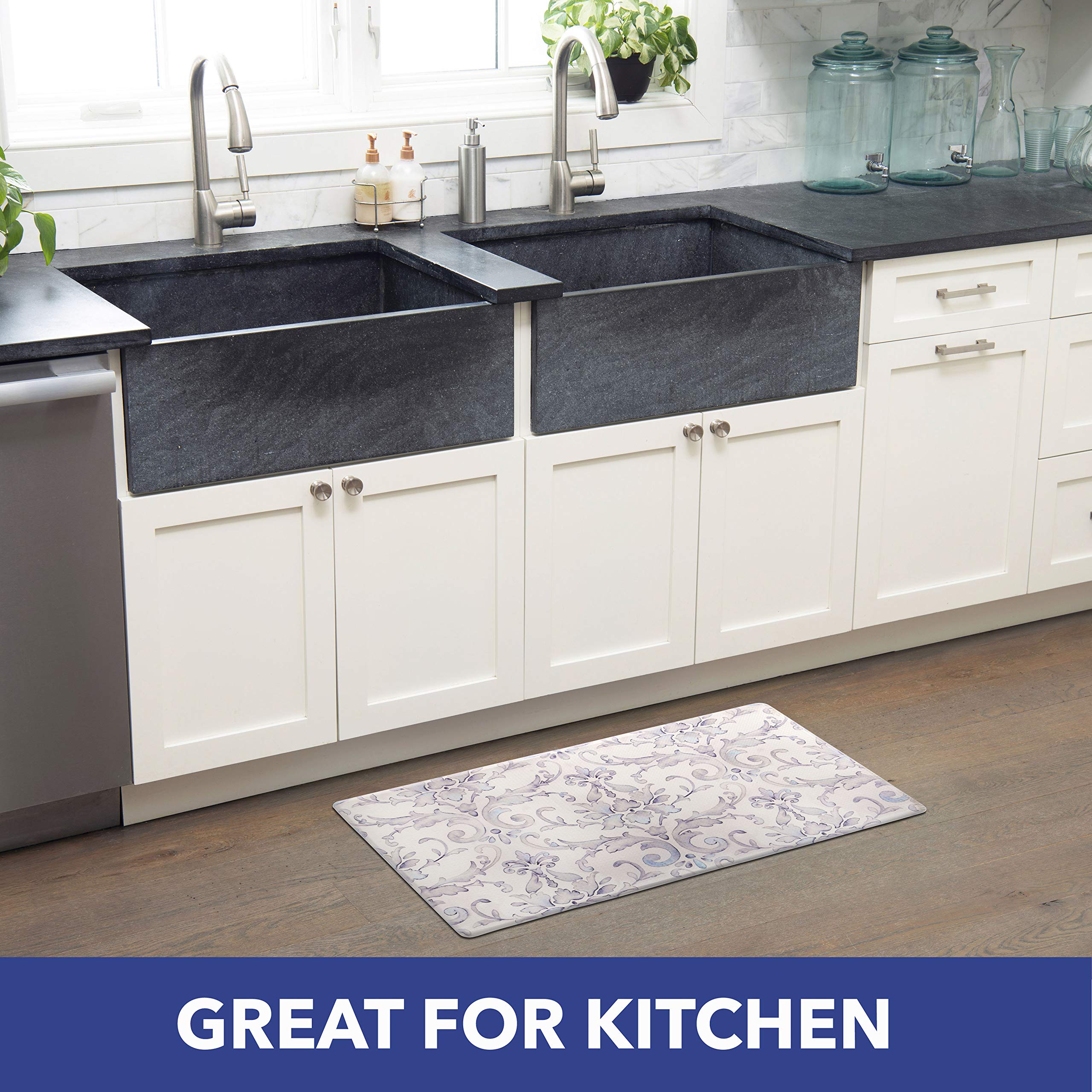 SoHome Cozy Living Anti Fatigue Mat Kitchen Mat Non Slip Stain Resistant Easy Clean 1/2 Inch Thick Kitchen Floor Mats  Damask Grey 20'' x 36''