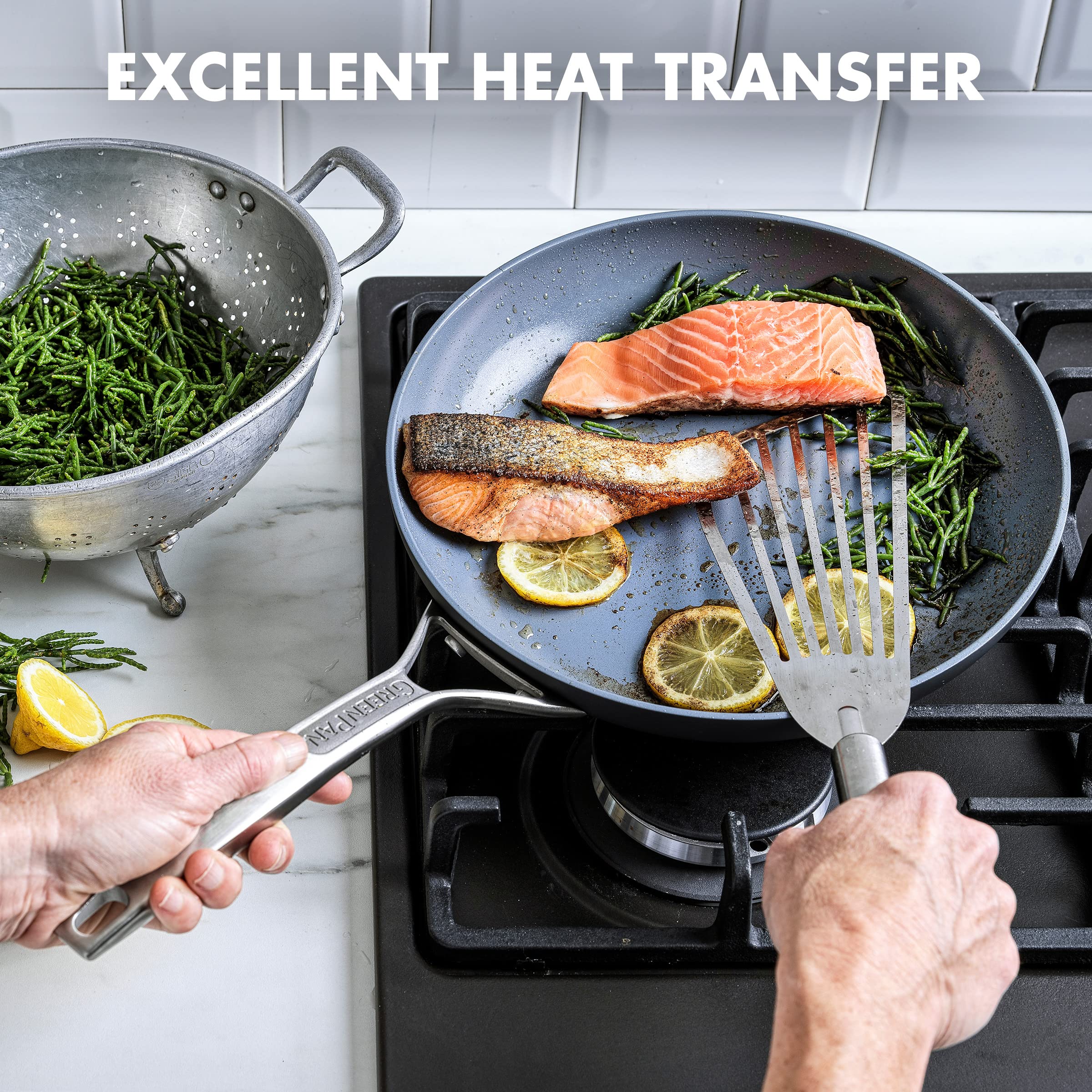 GreenPan Paris Pro Hard Anodized Healthy Ceramic Nonstick  10'' Frying Pan Skillet  PFAS-Free  Dishwasher Safe  Grey