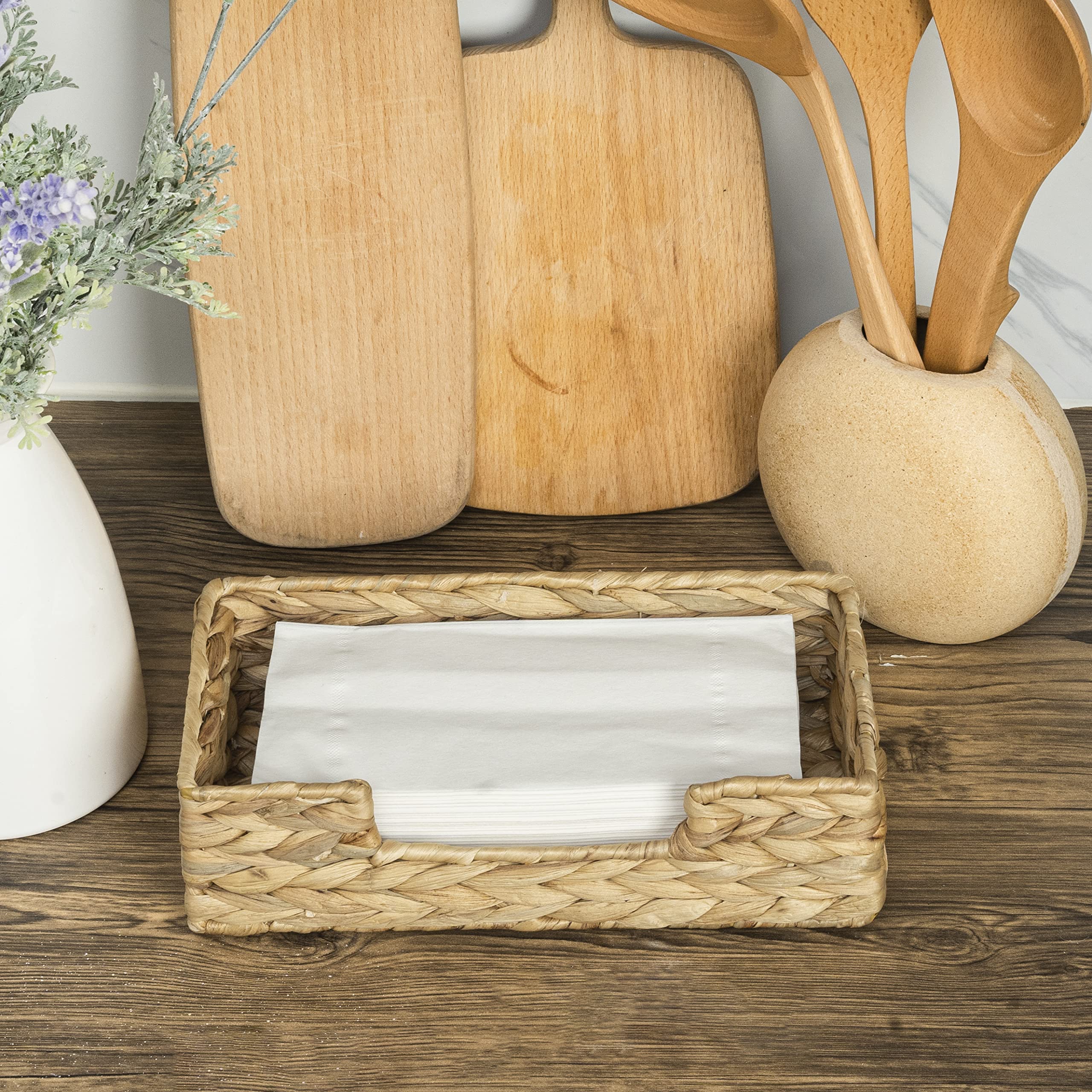 Claynix Rattan Napkin Holders For Table, Napkins Holder For Paper Napkins, Kitchen Luncheon Paper On Boho Dining Countertop - Sq