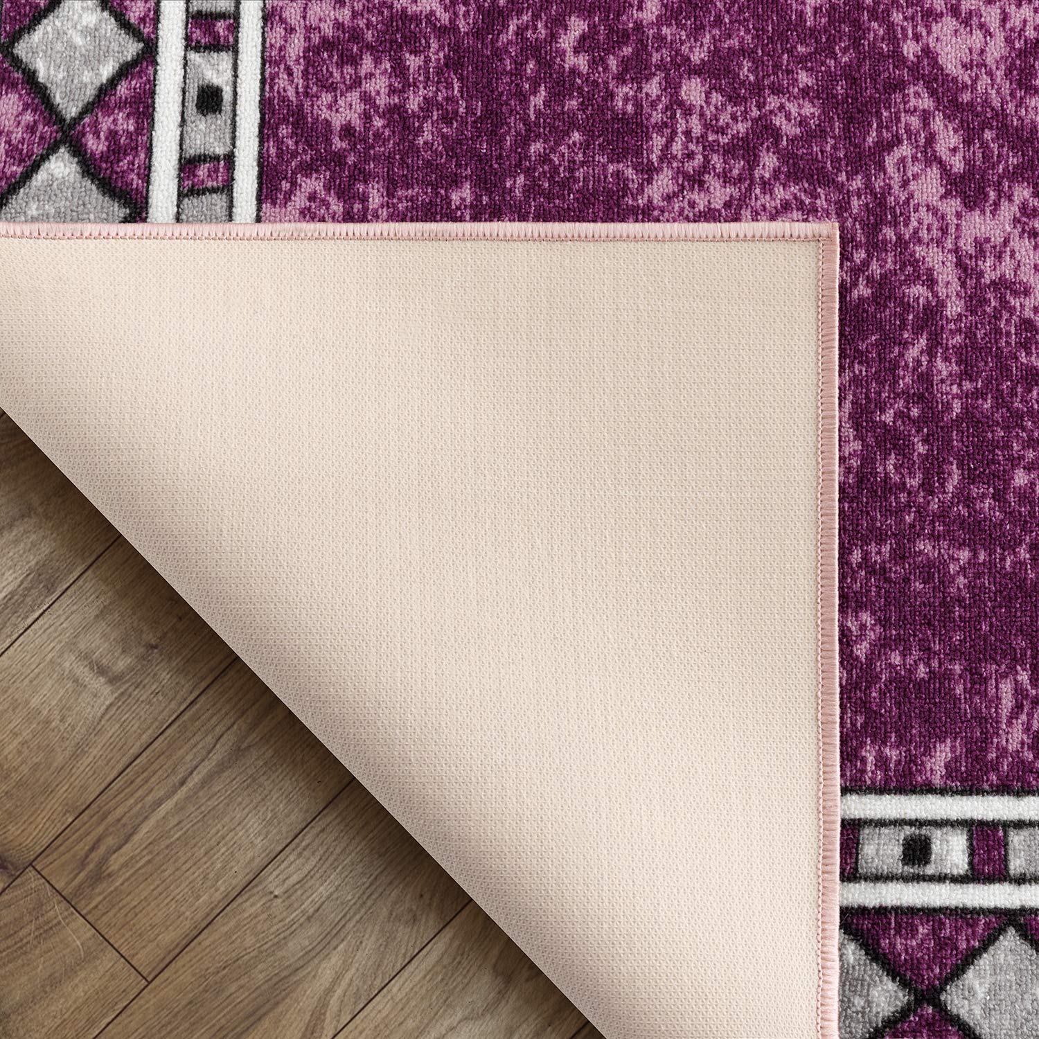 Antep Rugs Alfombras Modern Bordered 5x7 Non-Skid (Non-Slip) Low Profile Pile Rubber Backing Indoor Area Rugs (Purple, 5 x 7)