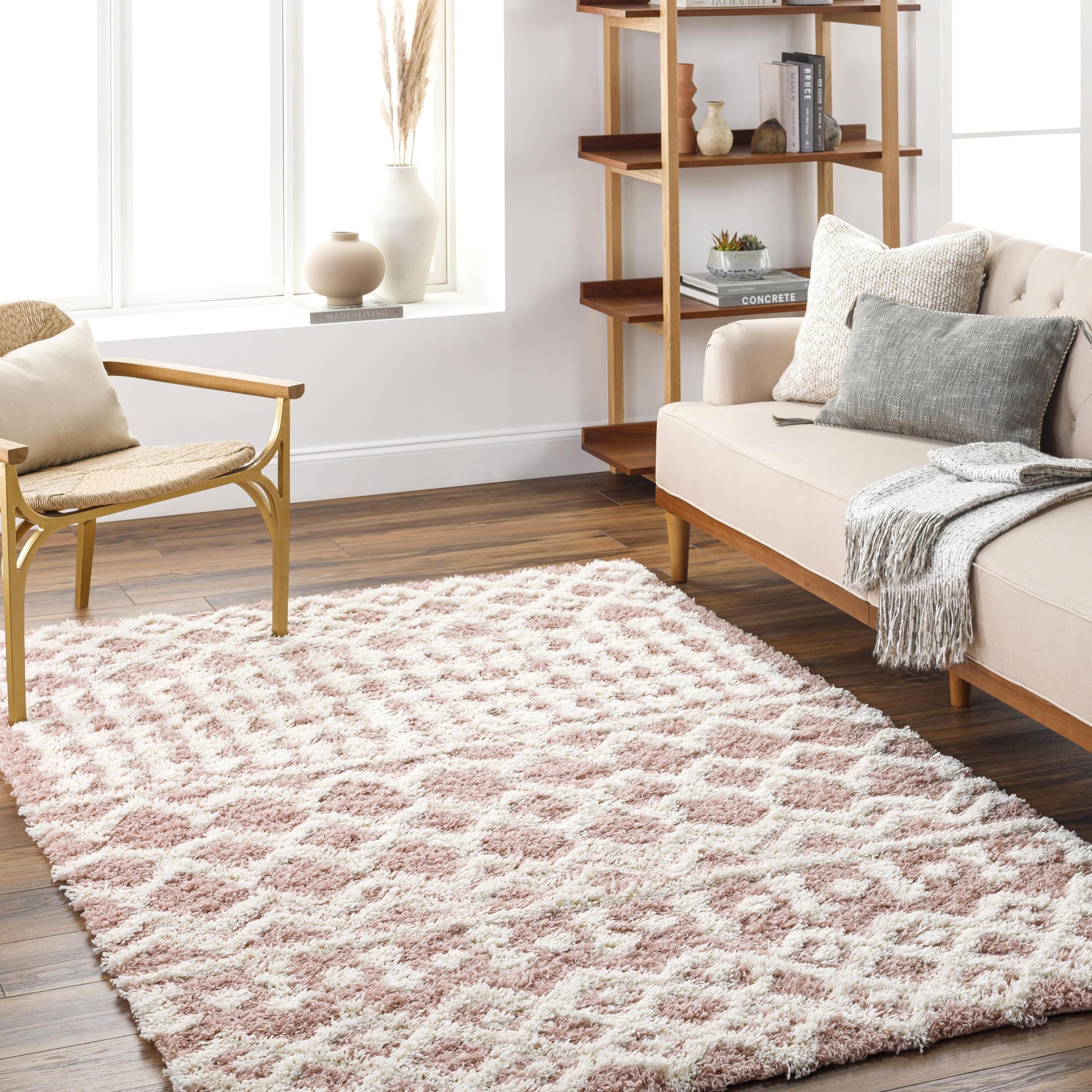 Livabliss Hapsburg Moroccan Shag Area Rug,53 x 73,Dusty Pink