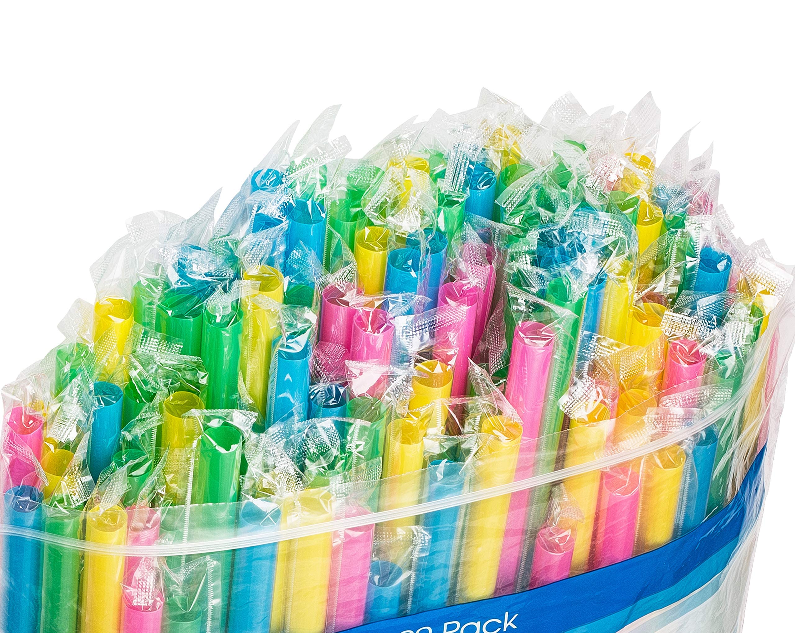 Jumbo Milkshake Straws Individually Wrapped, 300 Pack, Extra Wide Smoothie 0.47'' Multi Colored Disposable Fat Boba Tea Straw, B