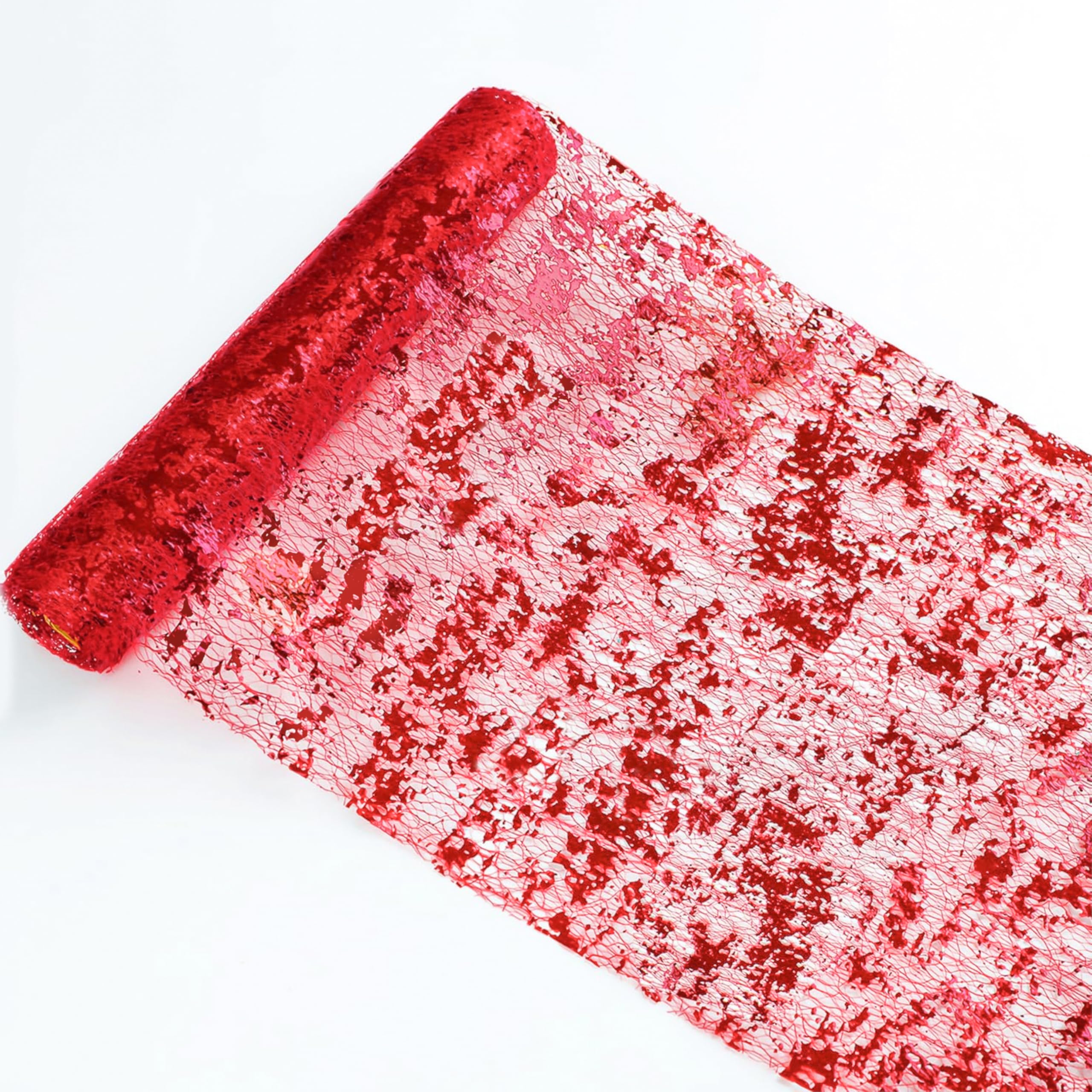 Snowkingdom Glitter Red Table Runner 11 Inch X 49 Feet Sparkle Mesh Long Table Runner Roll Table Decorations For Wedding Party,