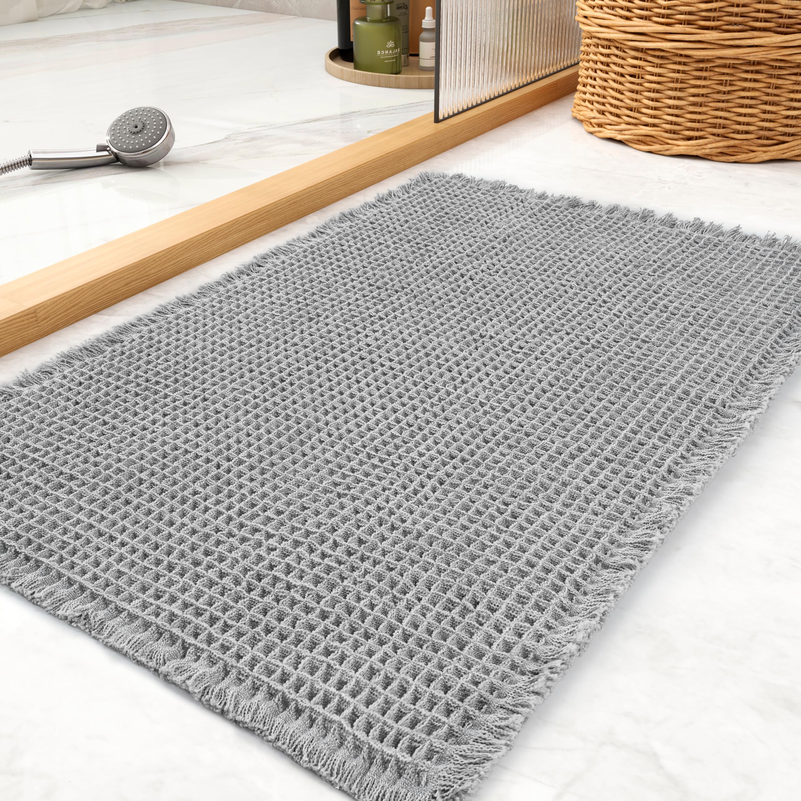 Waffle Bath Mat Rug, Super Absorbent Non Slip Bath Mats For Bathroom Mat Ultra Soft Bathmat Machine Washable Bathroom Rugs With