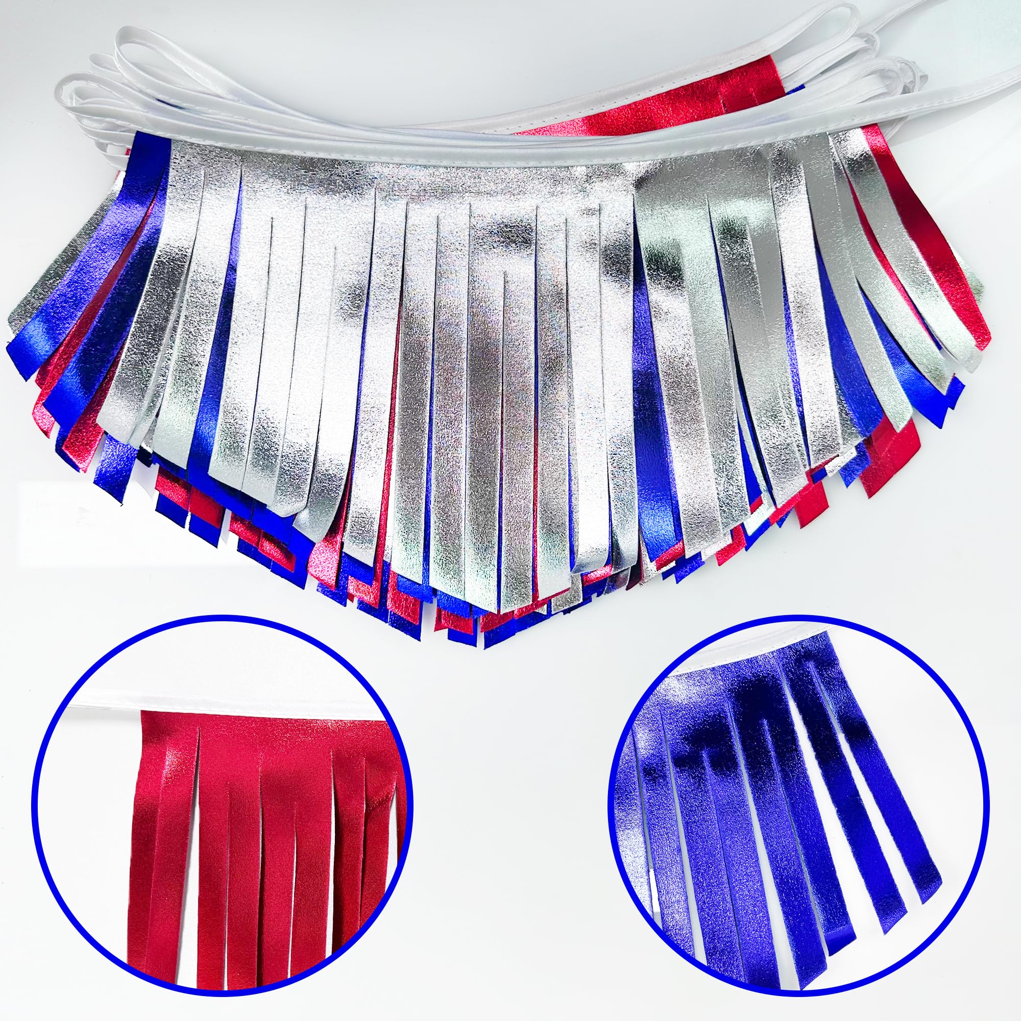 Blue Red Silver Tassel Banner Metallic Fabric Pennant Bunting Flag For 4Th Of July American Usa National Day Patriotic Veterans
