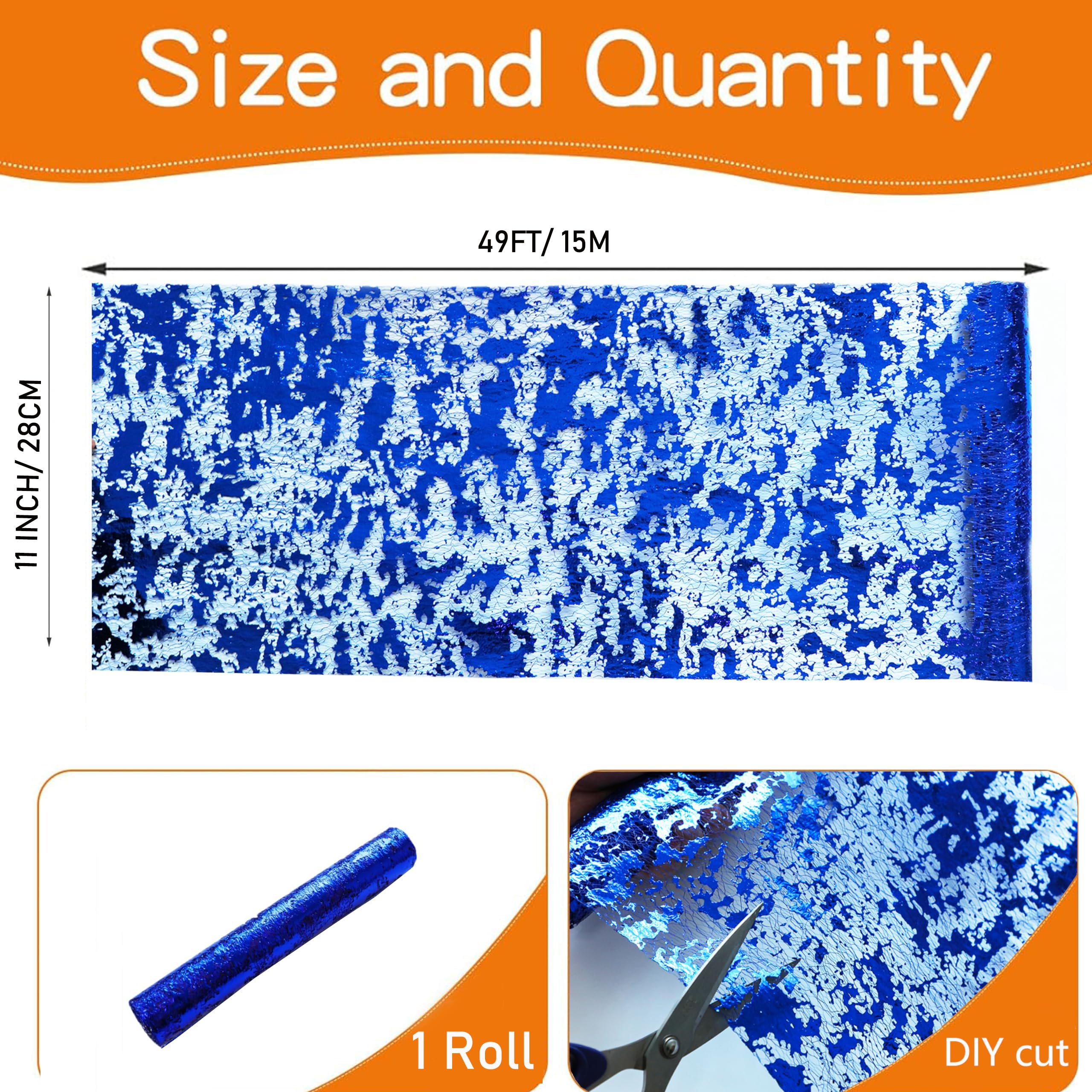 Snowkingdom Royal Blue Table Runner, Sequin Glitter Foil Metallic Thin Mesh Table Runner Roll 11 Inch X 49 Feet, Blue Table Deco