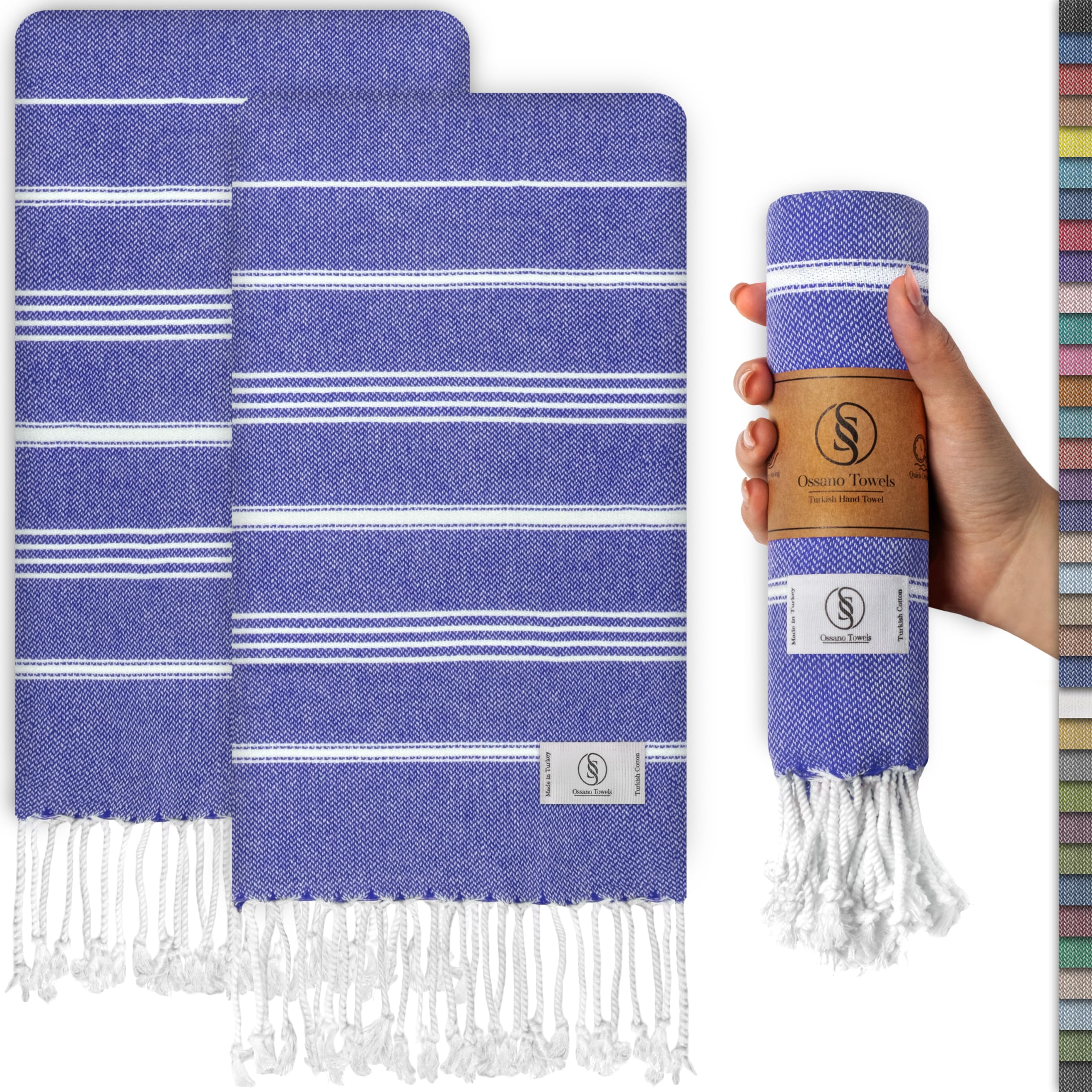 Ossano Towels Turkish Hand Towel Set Of 2 - Decorative Towels For Kitchen And Bathroom - Versitale - Tea, Drying, Hand, Dish, Gu