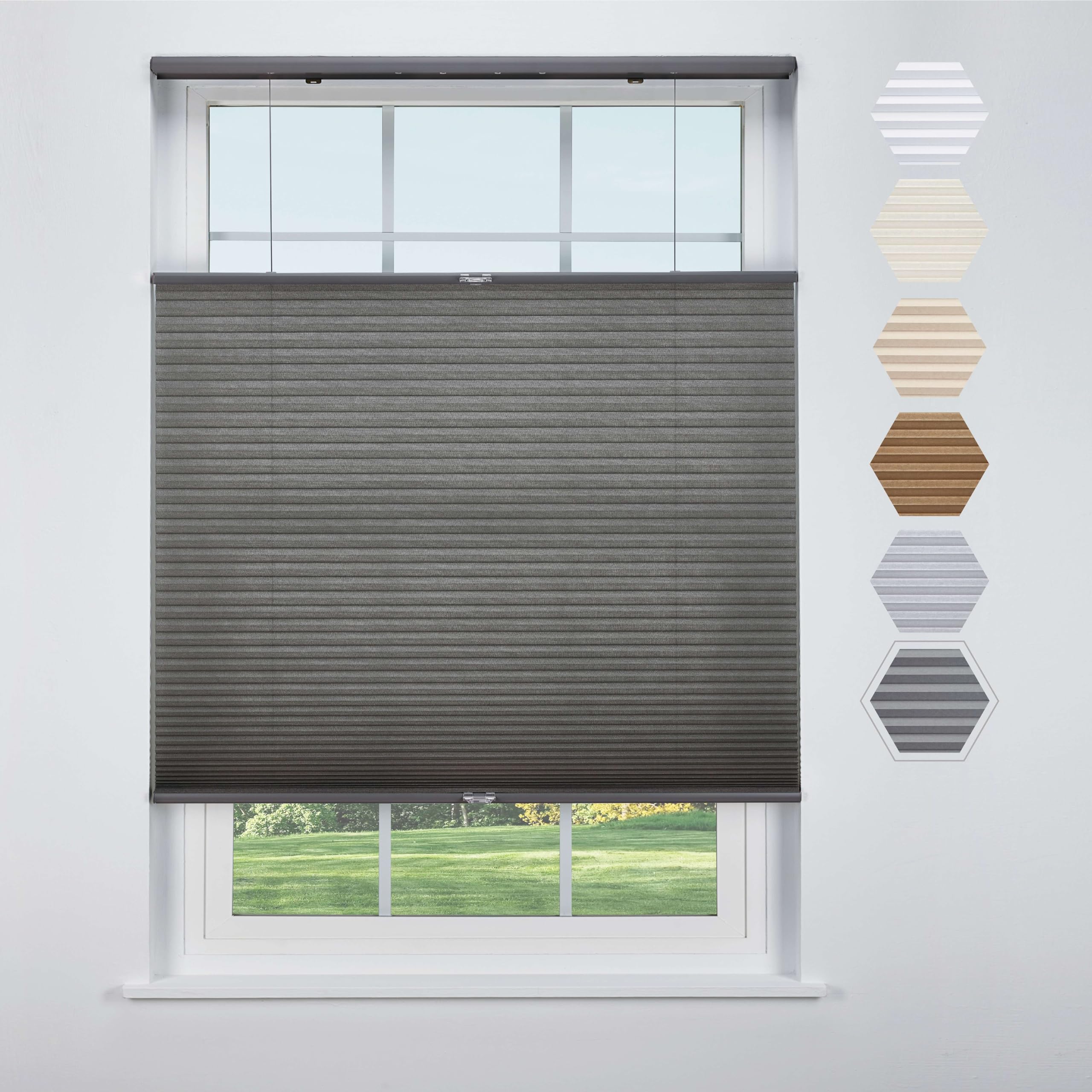 Linen Avenue Cordless Cellular Top Down Bottom Up Light Filtering Shade 34 1/4 W x 48 H, Dark Grey (Arrives 1/4  Narrower)