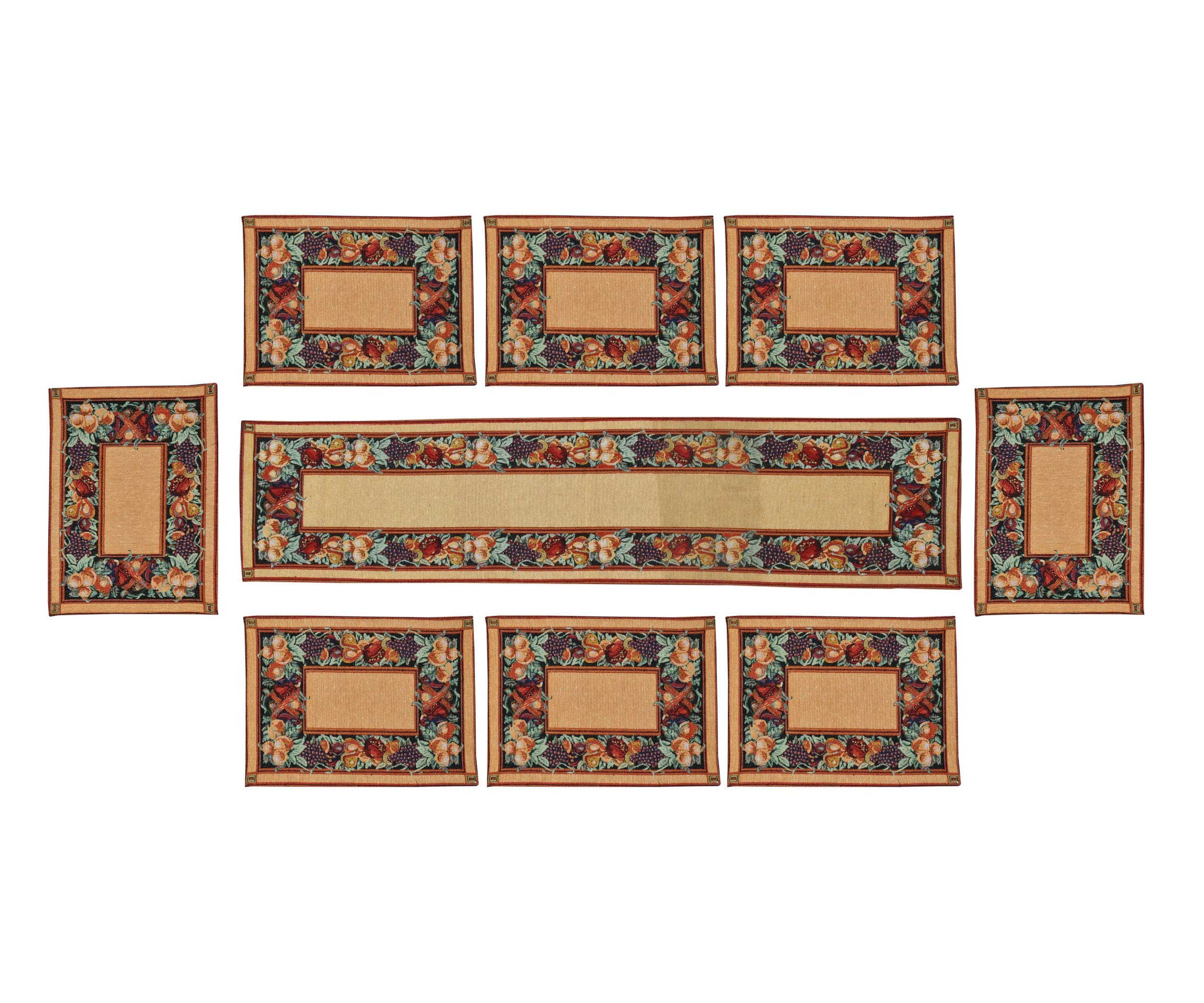 Galaxy Home Decor Dining Table 8 Table Mats with Runner (Mat 13x18 inches and Runner 13x54 inches) Washable Cotton Linen Mat Jac