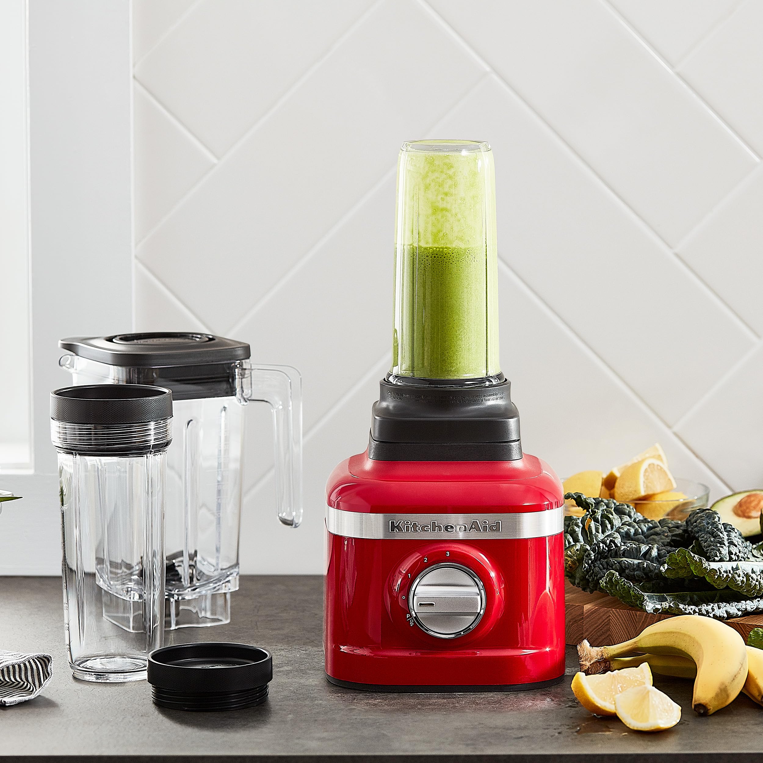 Kitchenaid K150 3 Speed Ice Crushing Blender With 2 Personal Blender Jars - Ksb1332Y,Passion Red, 48 Oz