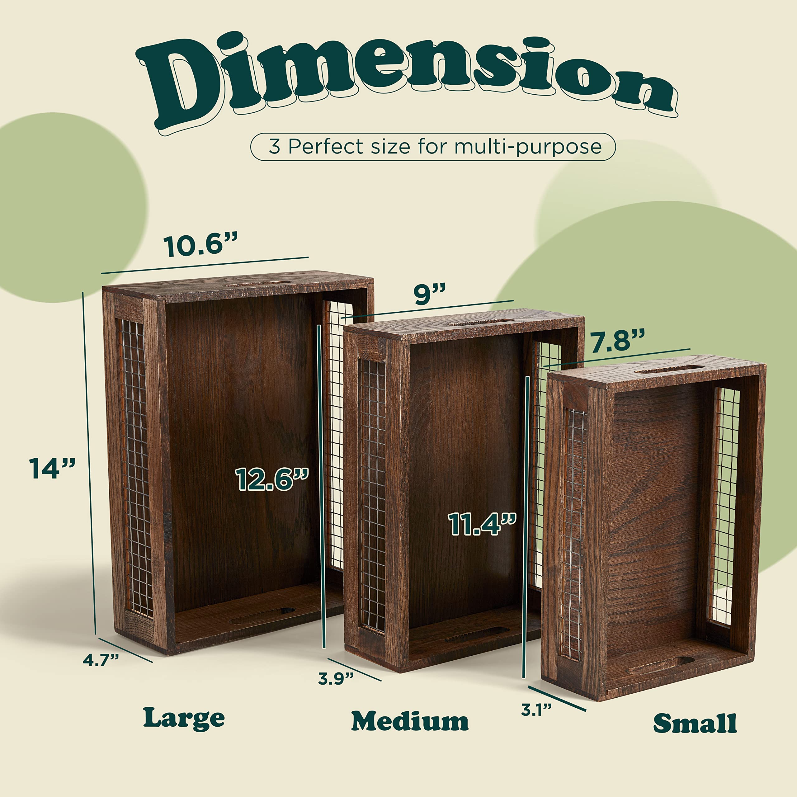 Nagawood Wooden Nesting Countertop Baskets Set Of 3 For Kitchen, Bathroom, Pantry,Wooden Storage Organizer For Fruit, Vegetables