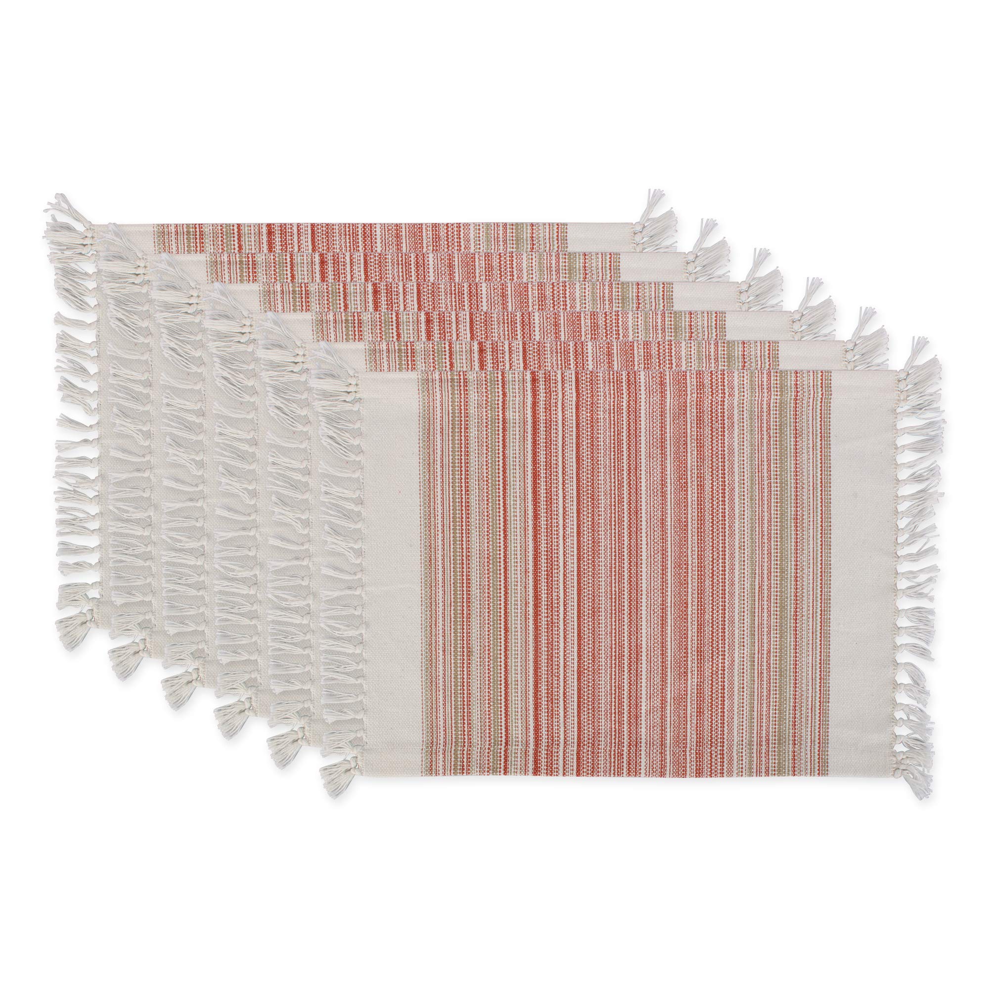 Dii Everyday Collection Fringed Stripe Tabletop, Placemat Set, 13X20, Pimento
