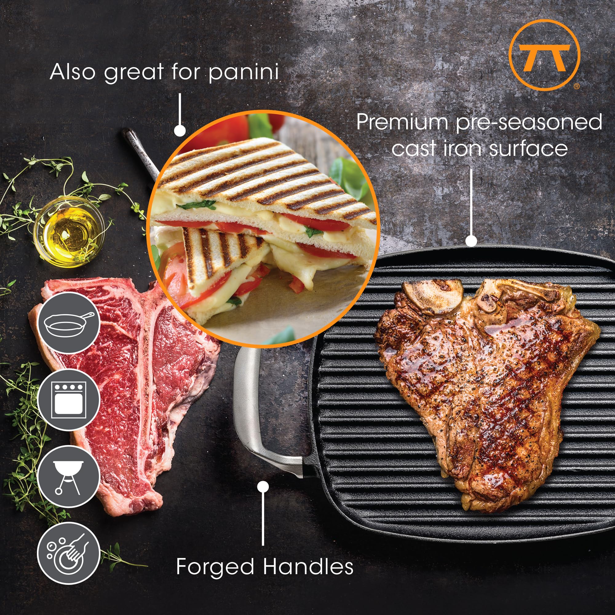 Outset Cast Iron Grill Pan With Ridges 8.5    X 14.25    X 1.5
