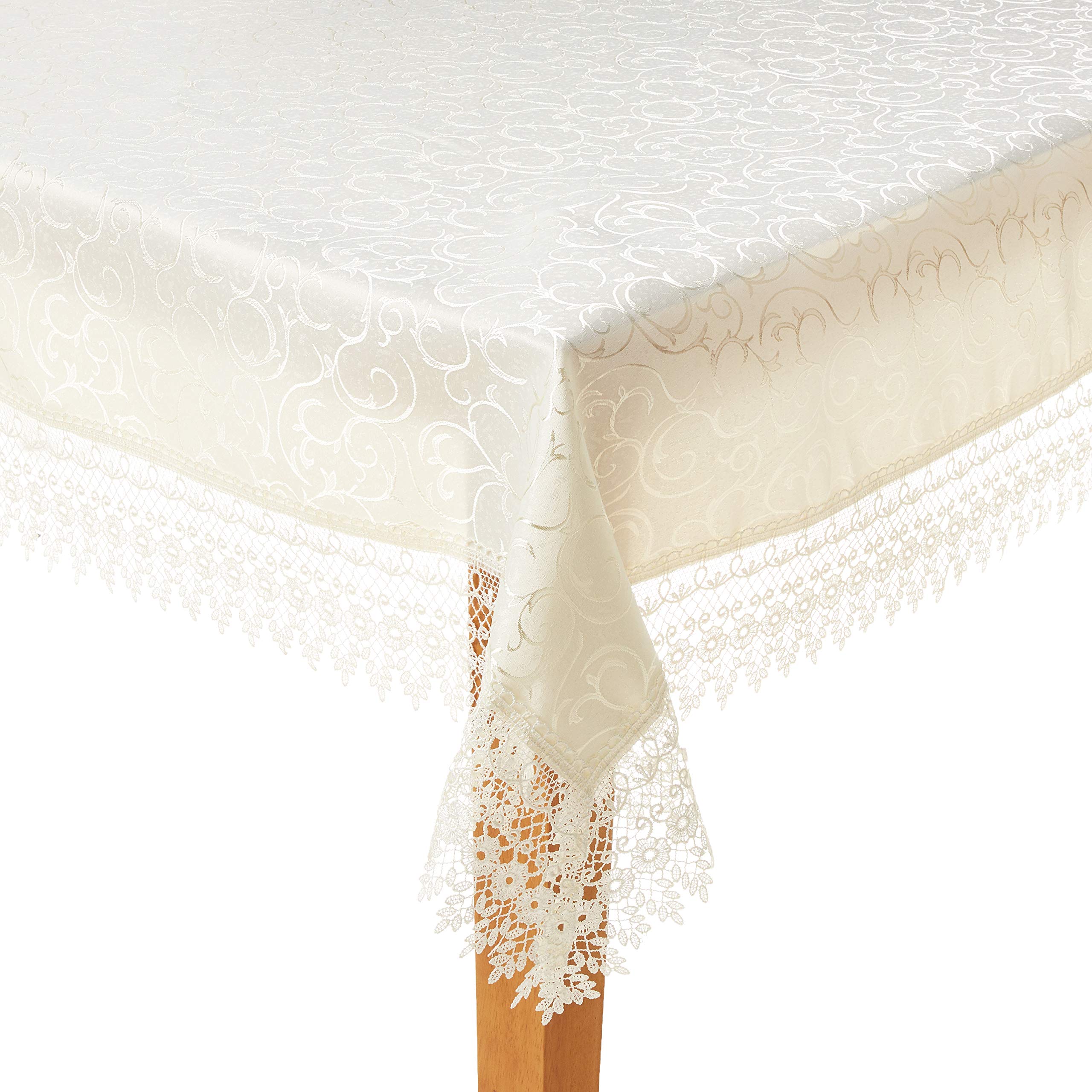 Imperial Embroidered Vintage Lace Design 70'' X 140'' Oblong/Rectangle Tablecloth In White