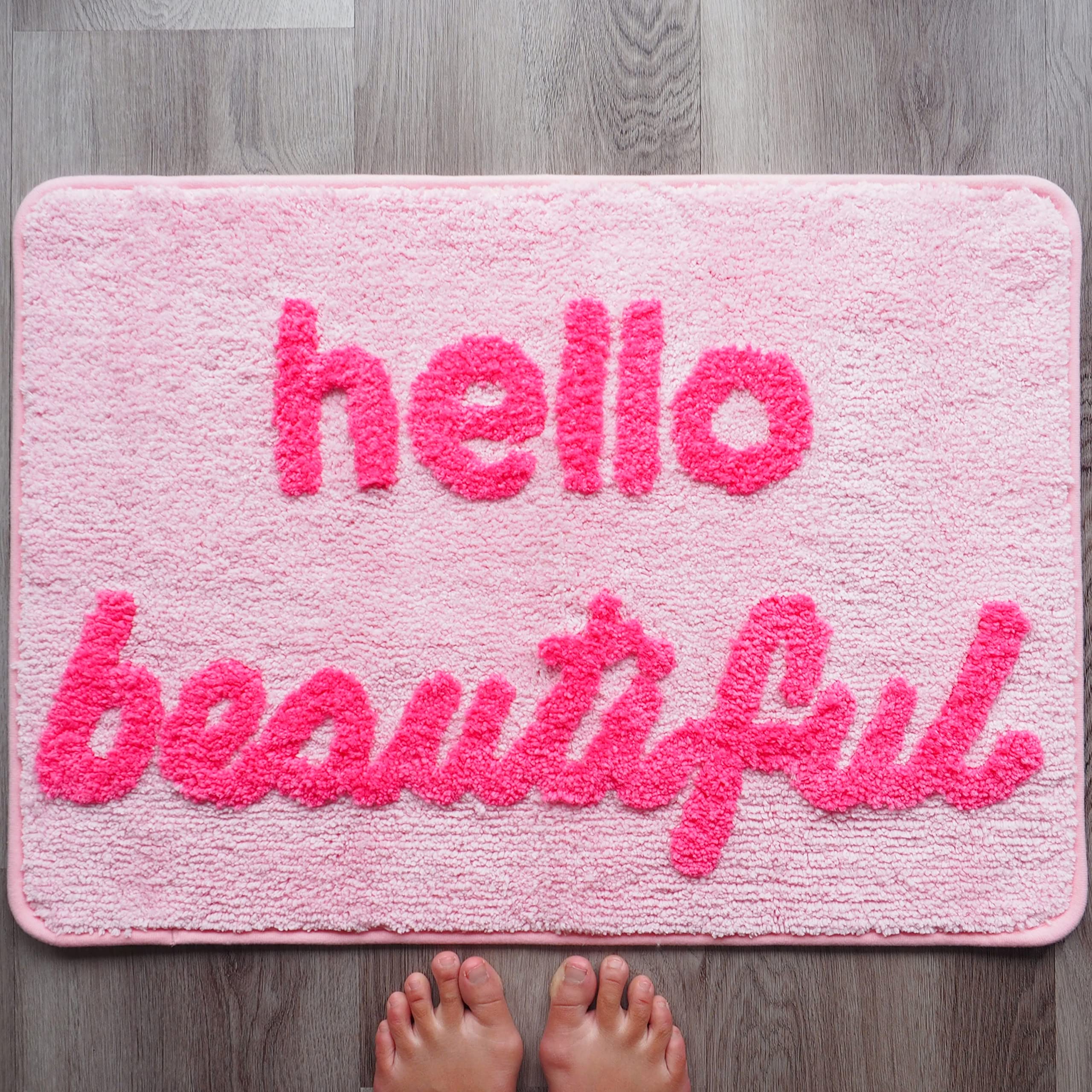 Hello Beautiful Bath Mat Light Pink Blush Peach Coral Cute Bathroom Rugs For Girls You Look Good Gorgeous Funny Shower Fun Bathr