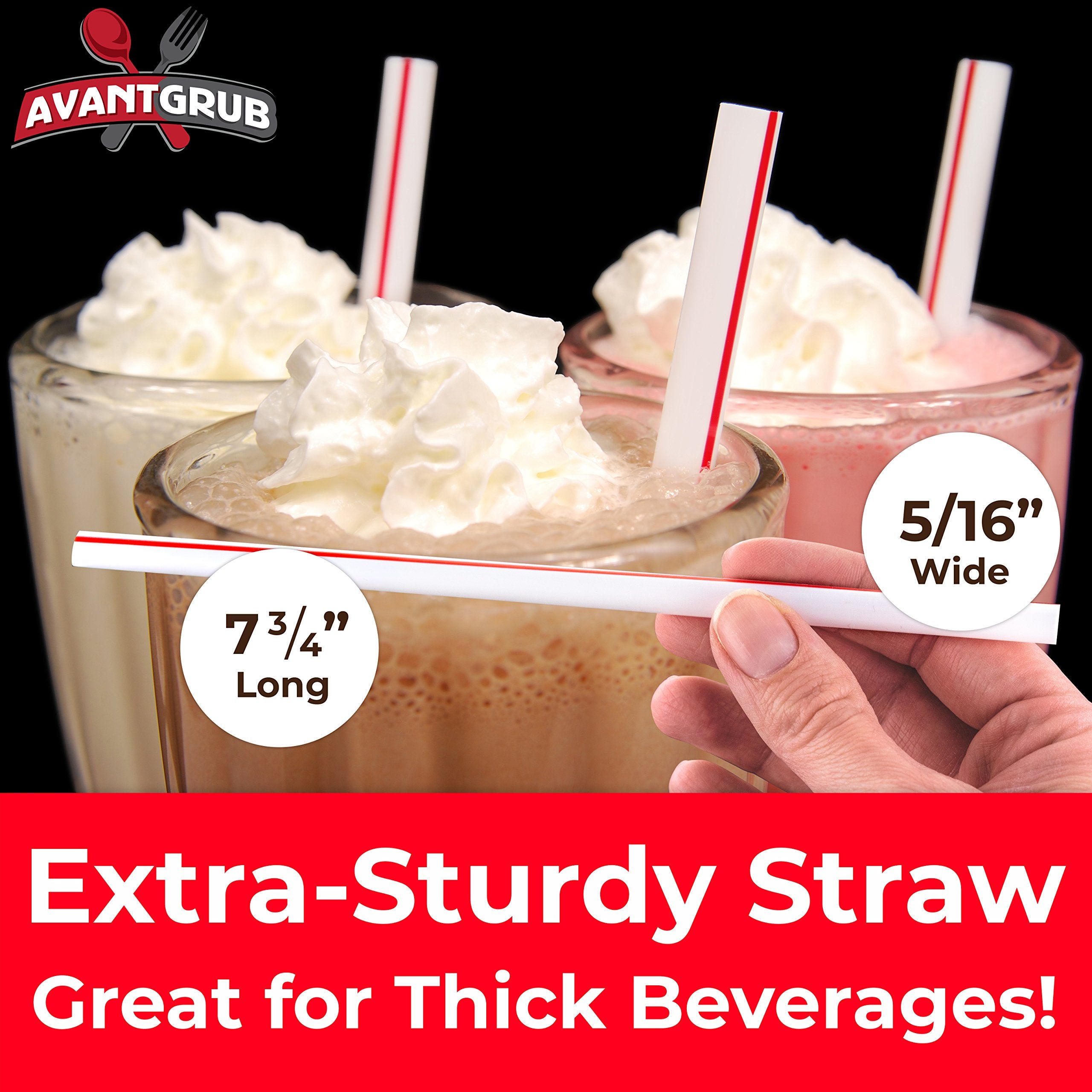 Retro  Extra Sturdy Sanitary Plastic Straws 600pk. BPA-Free  Individually Wrapped Red and White Striped Jumbo Disposable 7.75 Inch Drinking Straw. Best for Milkshakes  Smoothies  and Thick Drinks.