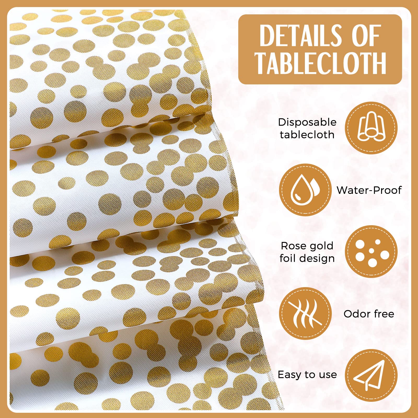 Breling 8 Pack First Communion White And Gold Disposable Plastic Tablecloths And Satin Table Runner Set, 54 X 108 Inch Tableclot