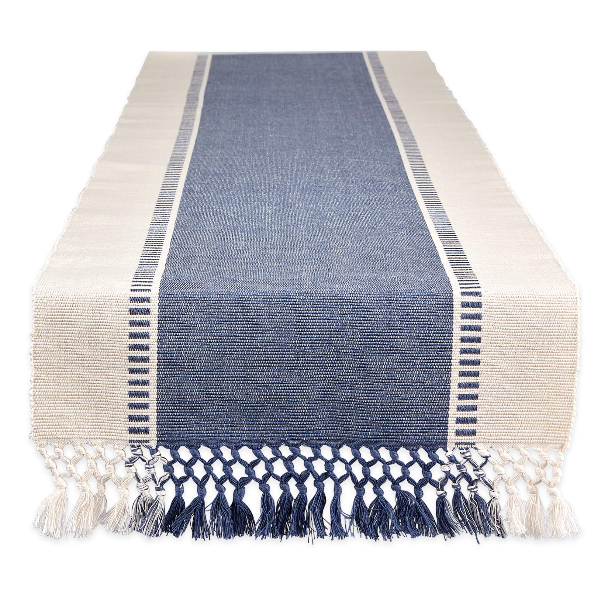 Dii Dobby Stripe Woven Table Runner, 13X108 (13X113.5, Fringe Included) French Blue