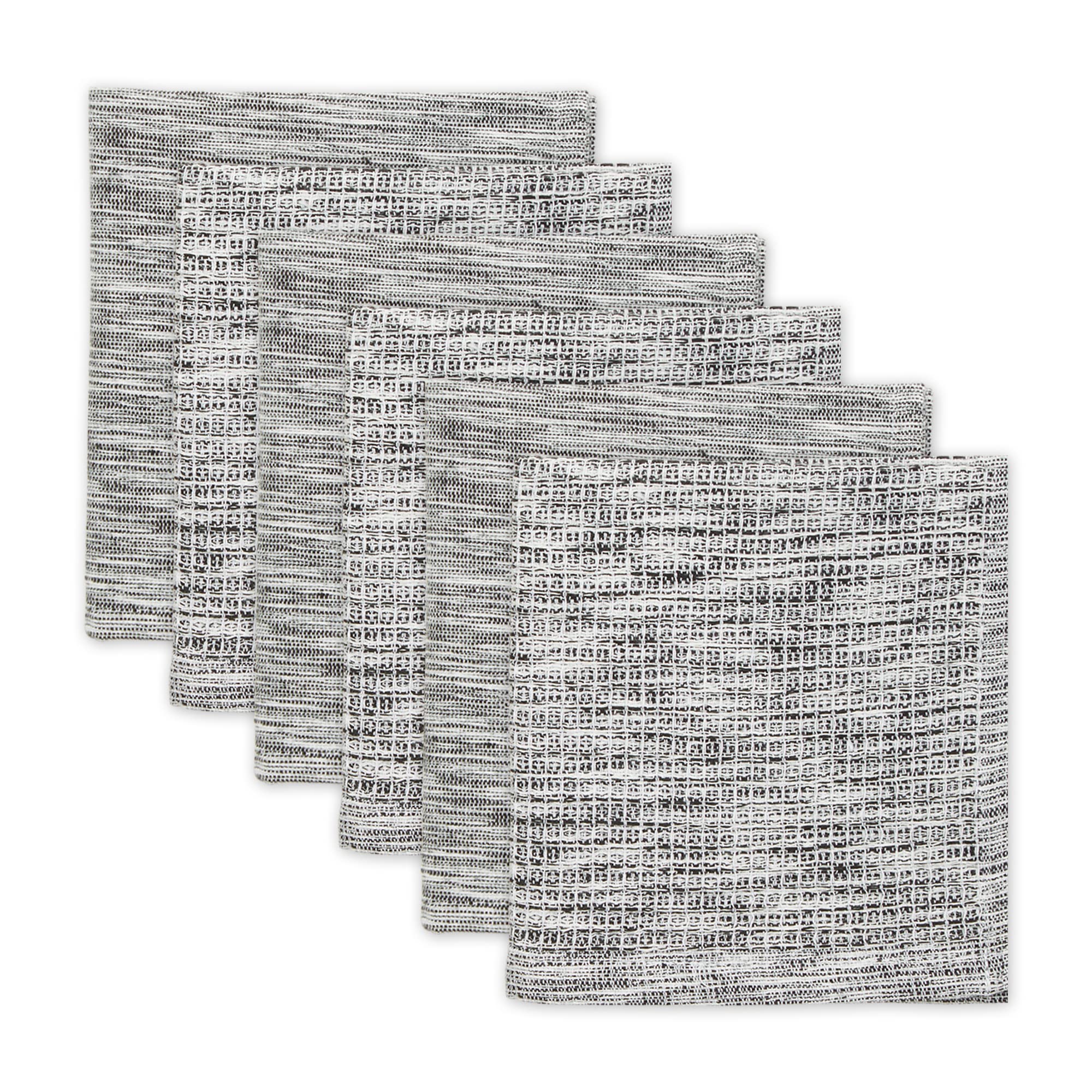 BLACK/OFF-WHITE ASST RECYCLED COTTON DISHCLOTH SET/6