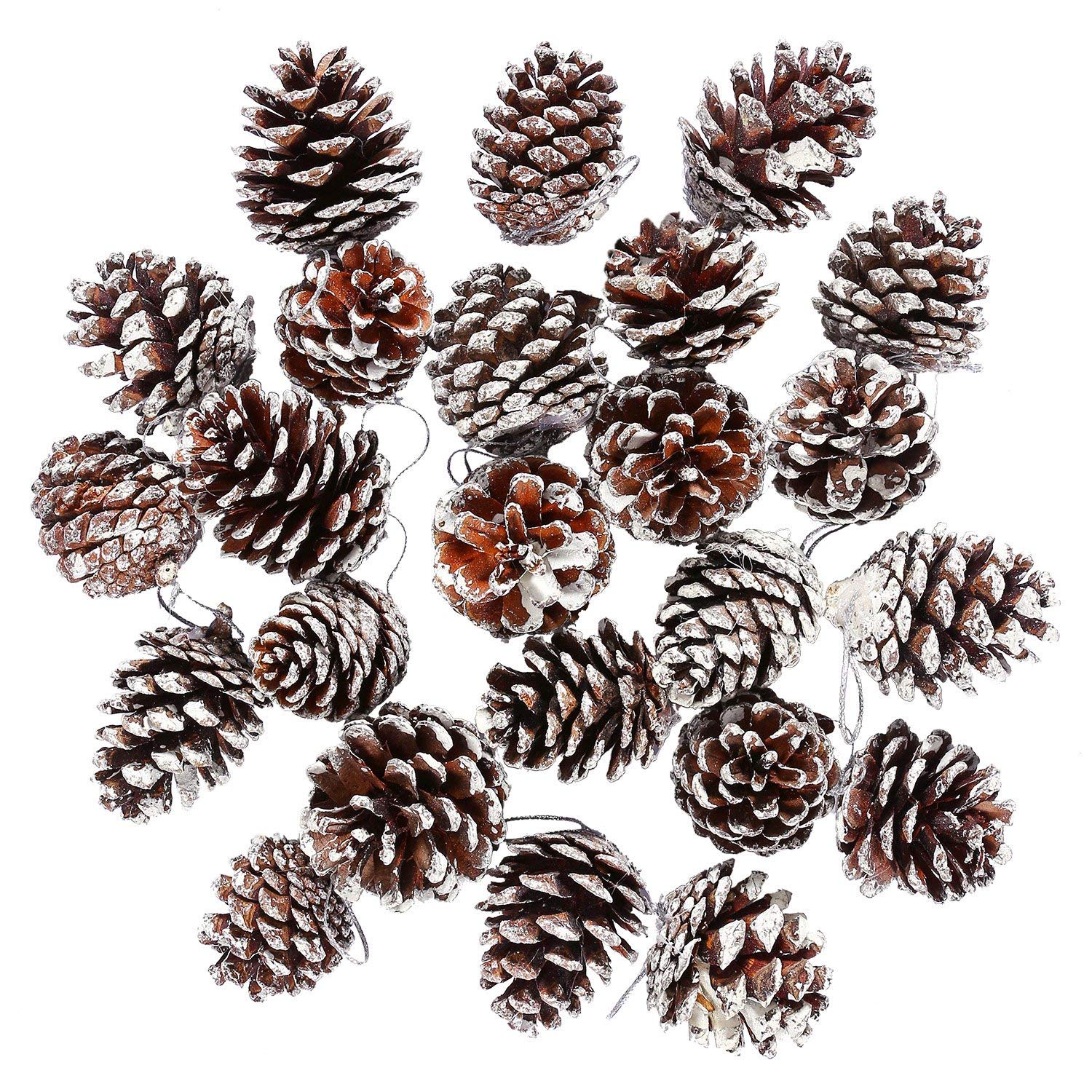 Cooraby 24 Pieces Christmas Pine Cones Ornament Natural Pinecones with String Pendant Crafts for Gift Tag Christmas Tree Party H