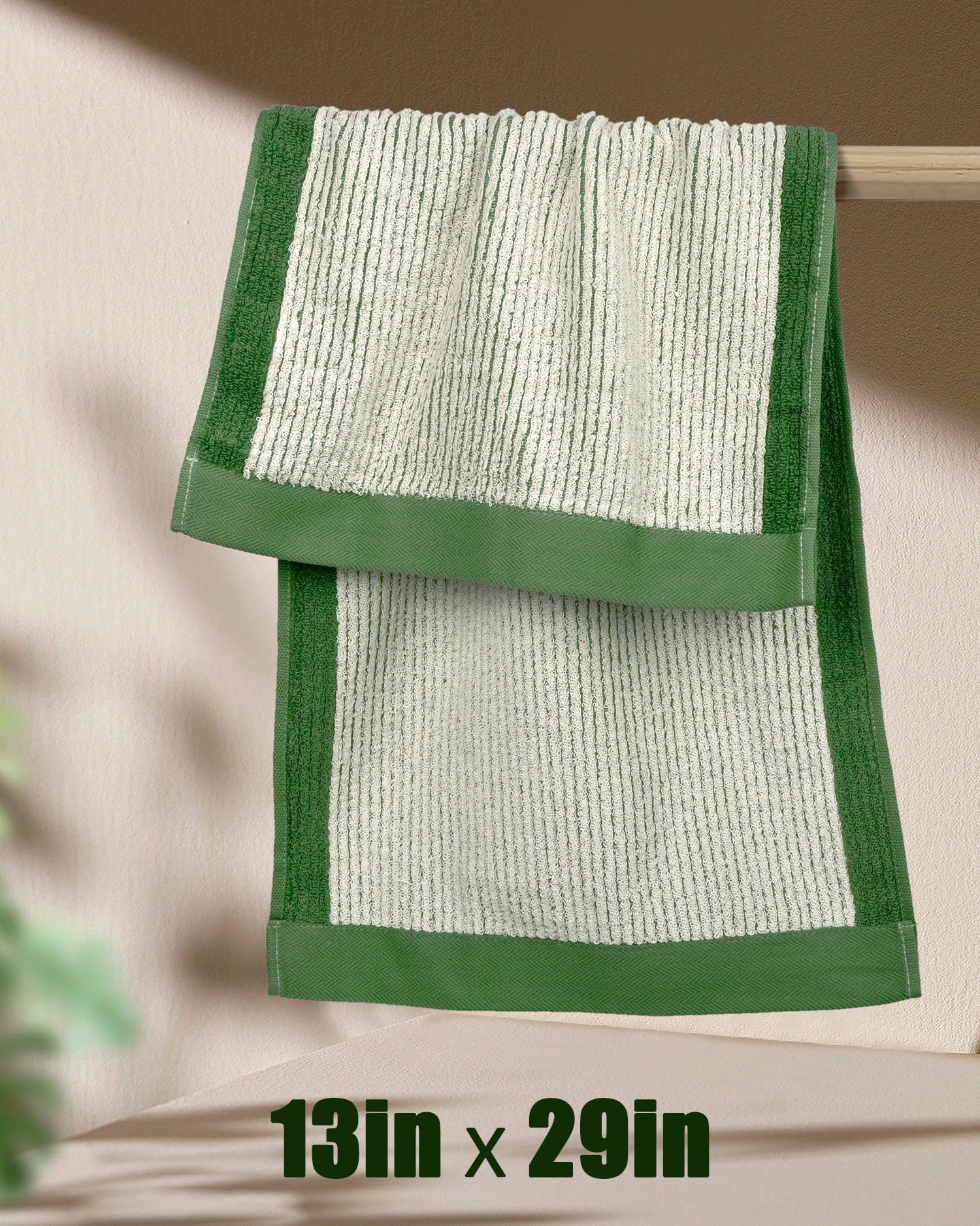 Cleanbear Green Hand Towels For Bathroom, 4 Pack Cotton Towels With Jacquard Weave Deign For Both Decoration And Daily Usage, 28