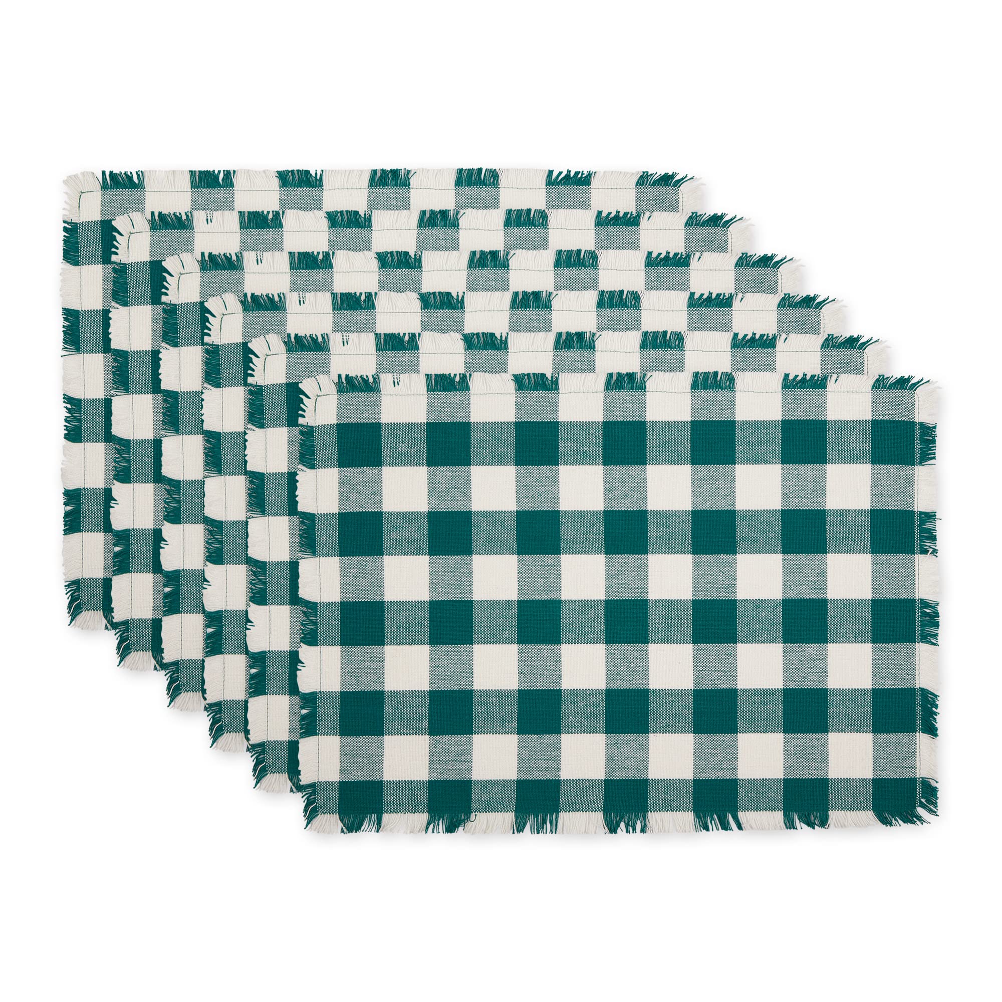 Dii Heavyweight Fringed Check Tabletop Collection, Placemat Set, 13X19, Teal, 6 Piece