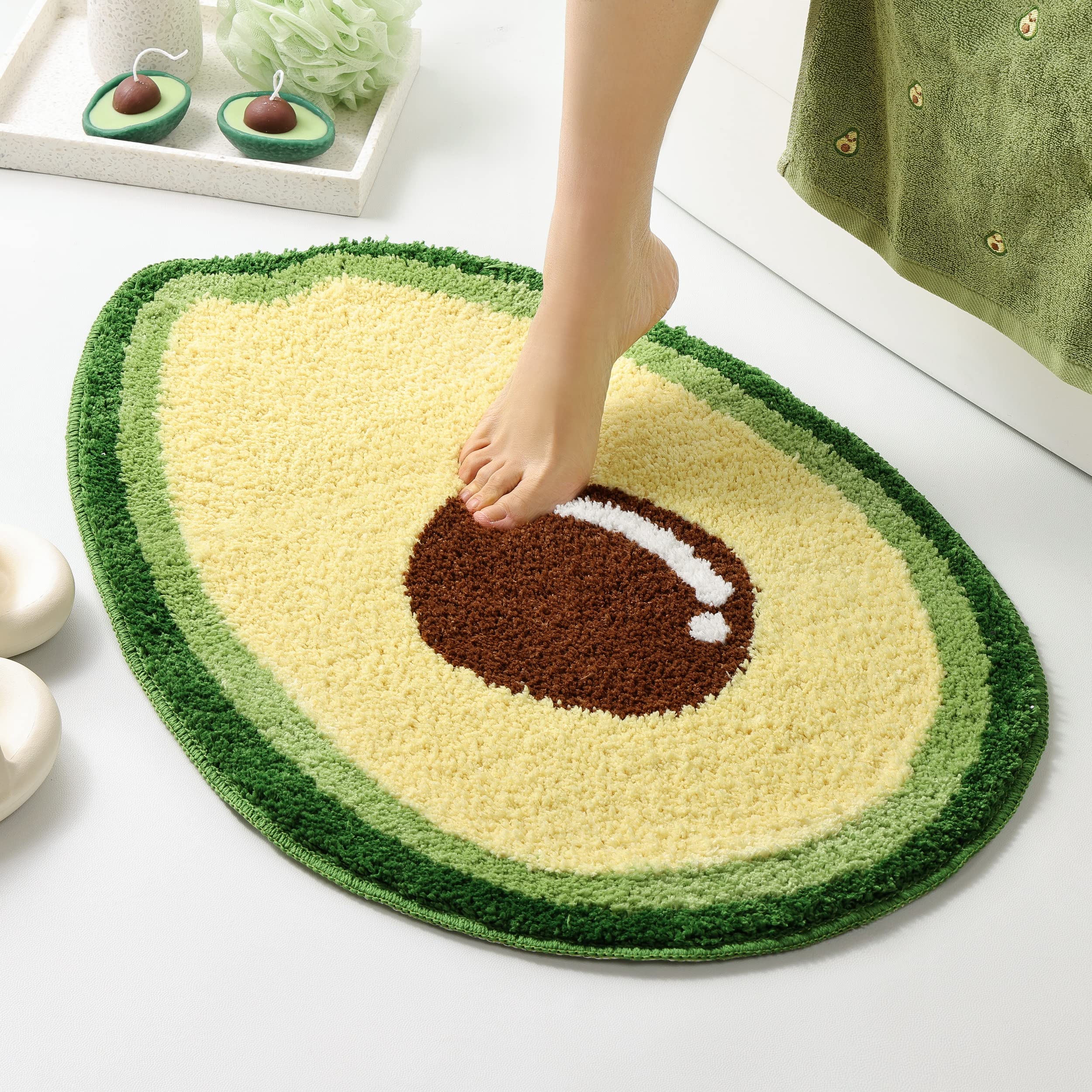 Frozzur Avocado Bath Mat, Non Slip Bathroom Mats, Fun Cartoon Avocado Decor, Fruit Shaped Absorbent Bathtub Rug Bathroom Tub Plu