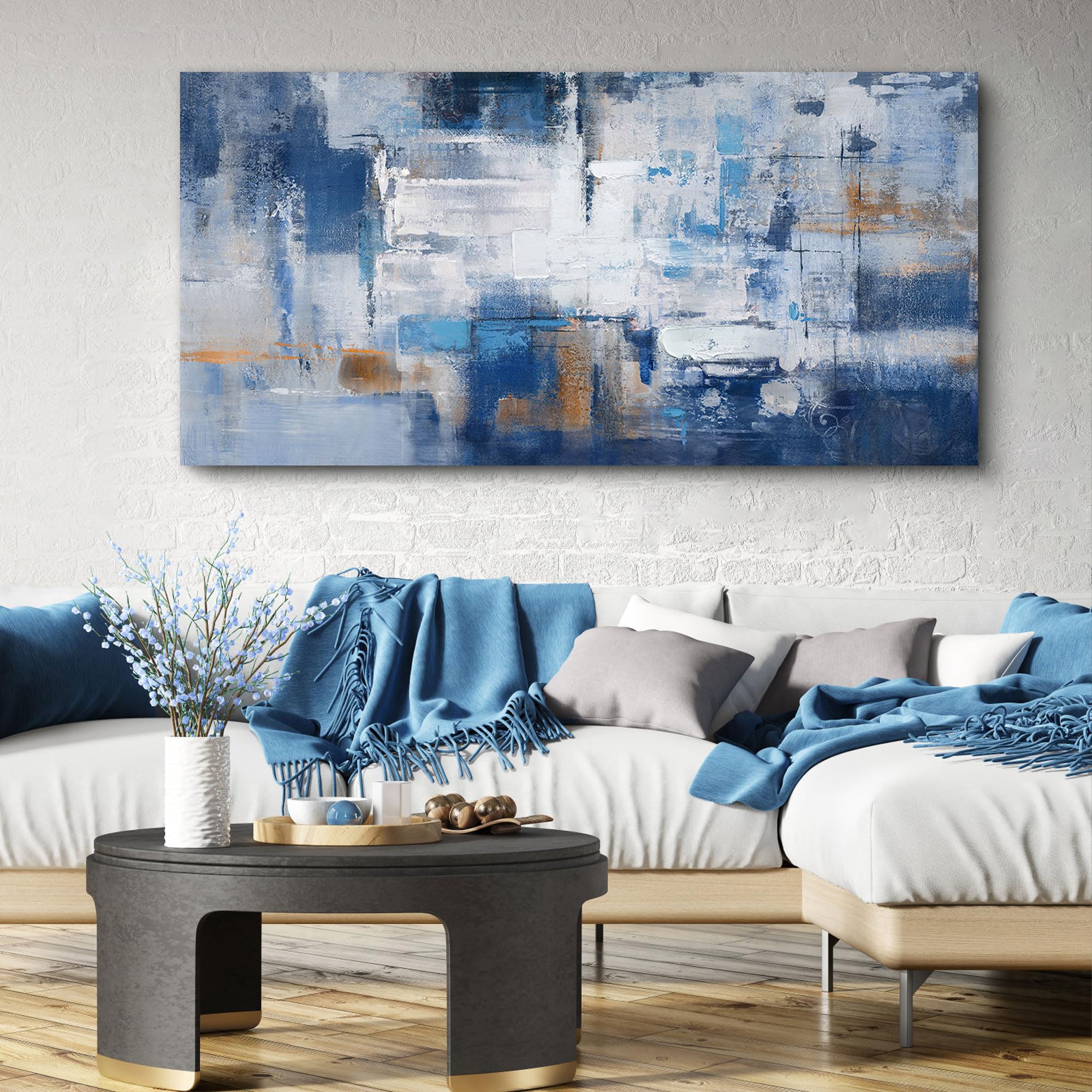 Klakla Abstract Apartment Large Blue Canvas Art Wall Decor Living Room Perfect For Gift In Friends Family Decorations Art Poster