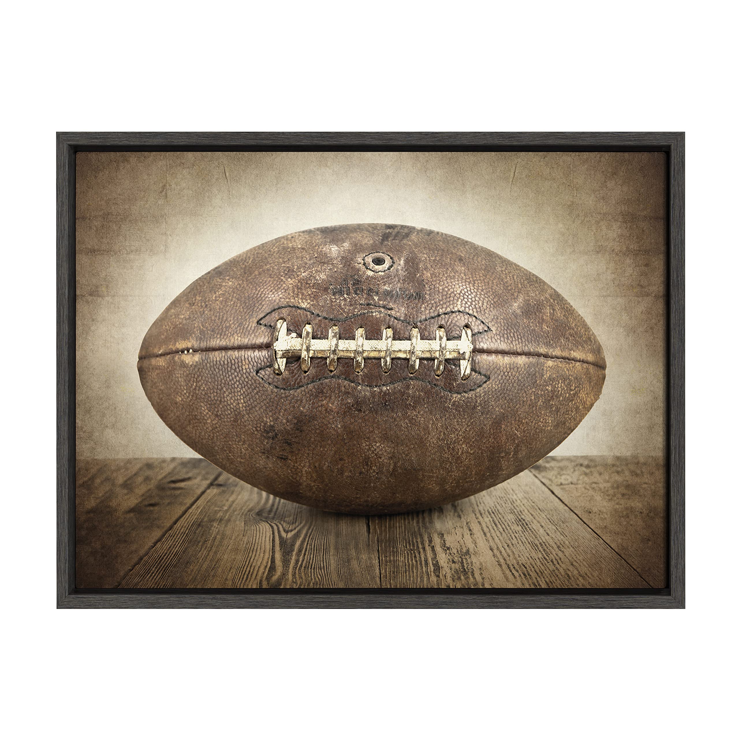 Designovation Sylvie Vintage Football Framed Canvas Wall Art By Shawn St. Peter, 18X24 Gray, Traditional Sports-Themed Home Deco