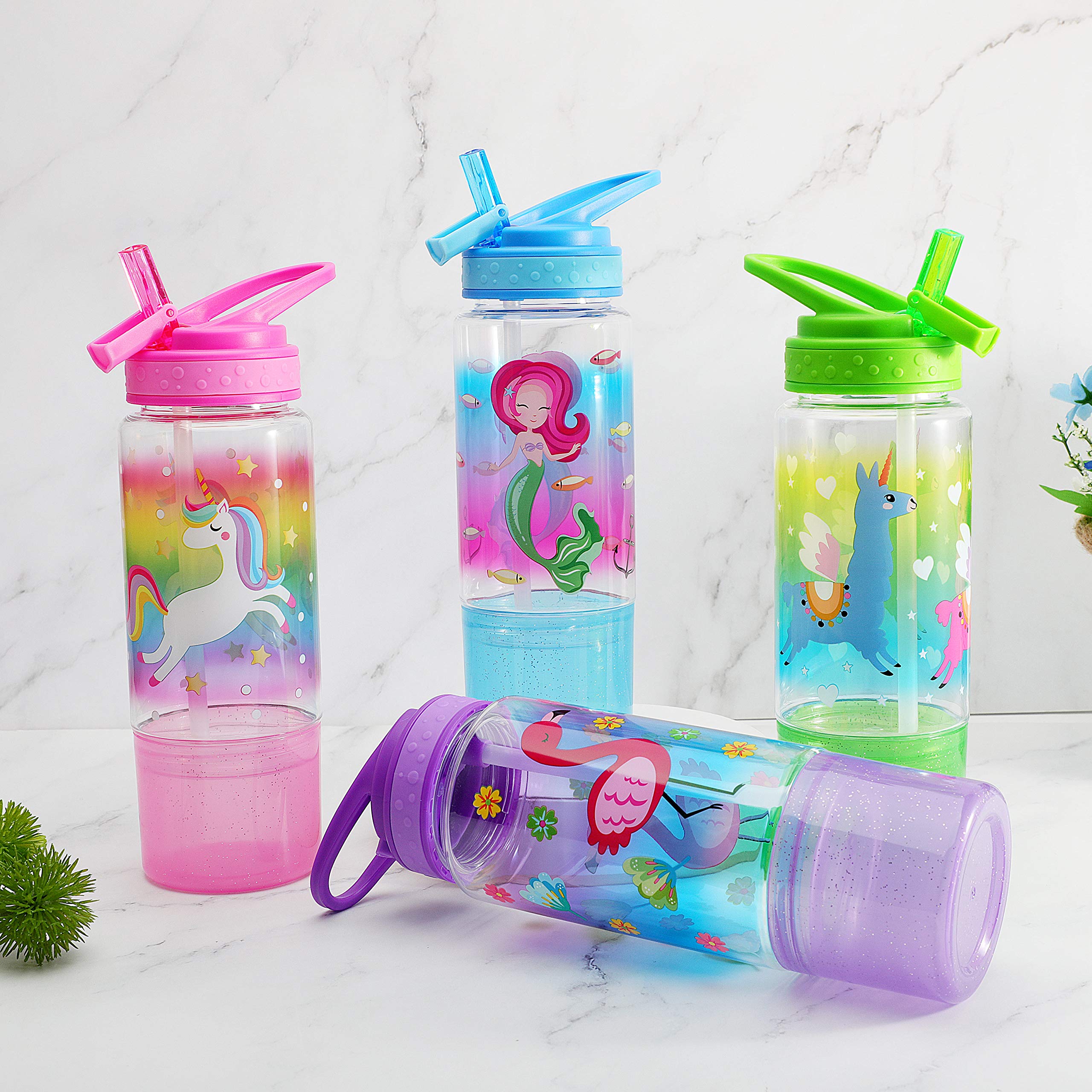 Home Tune 18Oz Kids Water Drinking Sip Bottle - Tritan Bpa Free, Flip Straw Lid, Easy Open, Lightweight, Snack Compartment, Leak