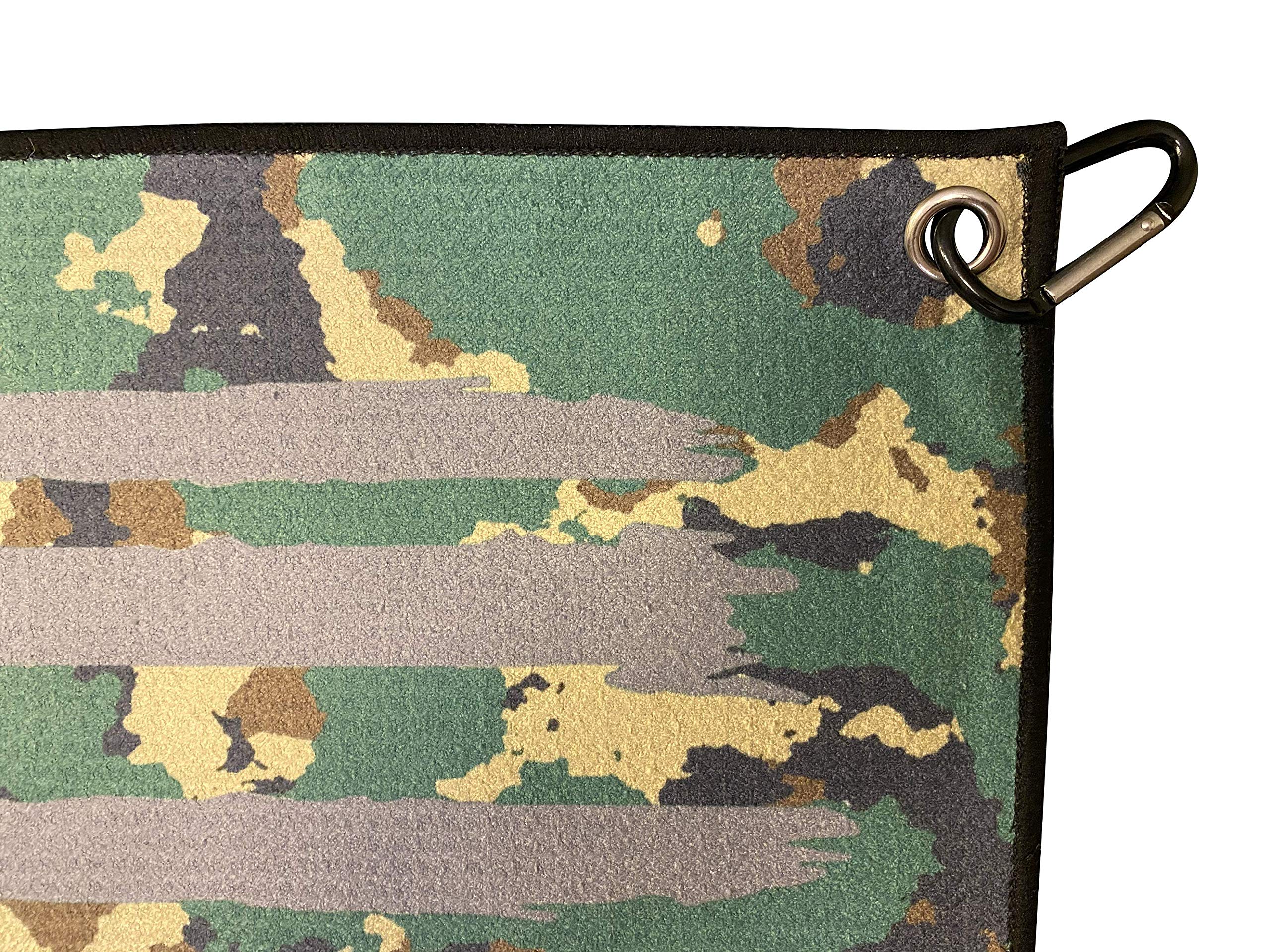 Microfiber Golf Towel - Thin Green Line Military Camo American Flag Graphic Golf Towel with Carabiner