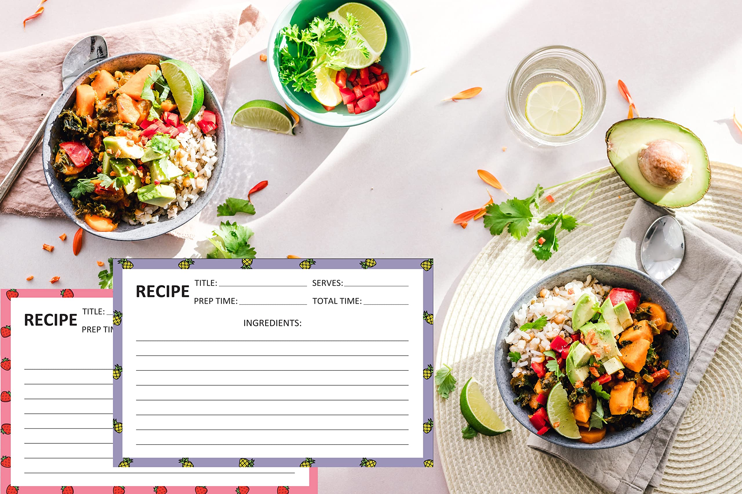 Recipe Cards 50 Pcs 4X6Inch Double Sided Thick Card Stock 5 Fruit Design Fit With Recipe Binder Recipe Box Gift For Bridal Showe