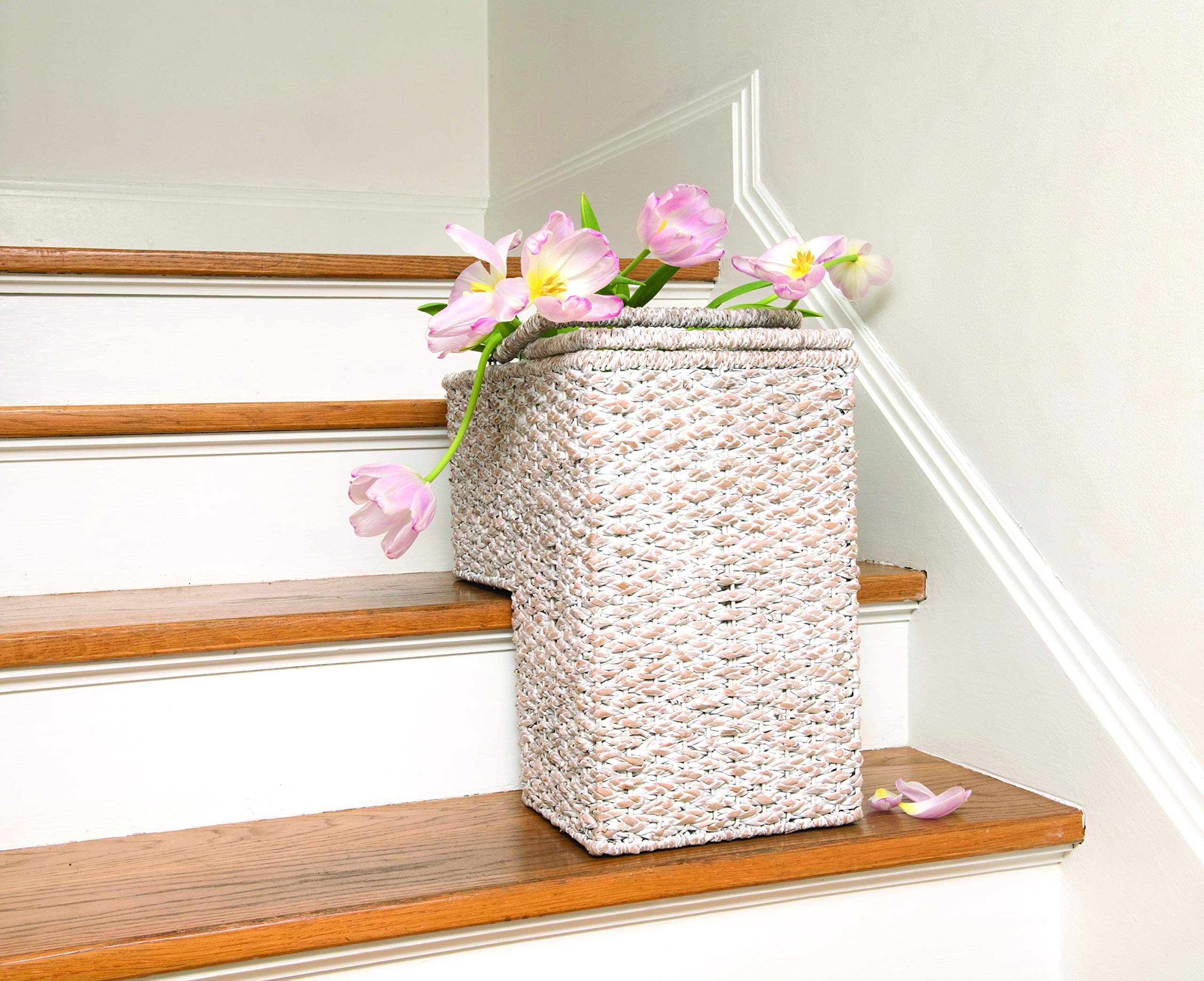 Creative Co-Op Woven Bankuan Rope Stair Basket With Handles, Whitewash Finish