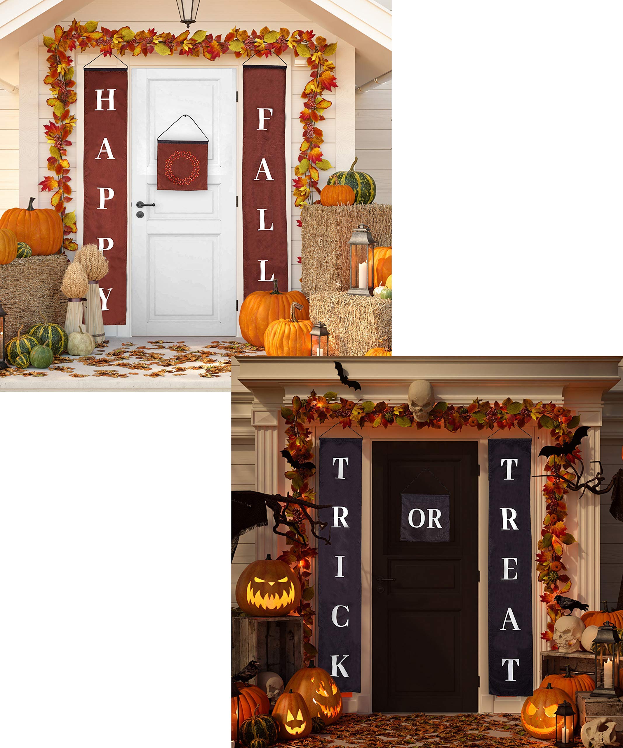 Dreamwish Banners - Halloween Decor For Home Or Office Reversible Trick Or Treat And Happy Fall Banner Set, Front Door Party Dec