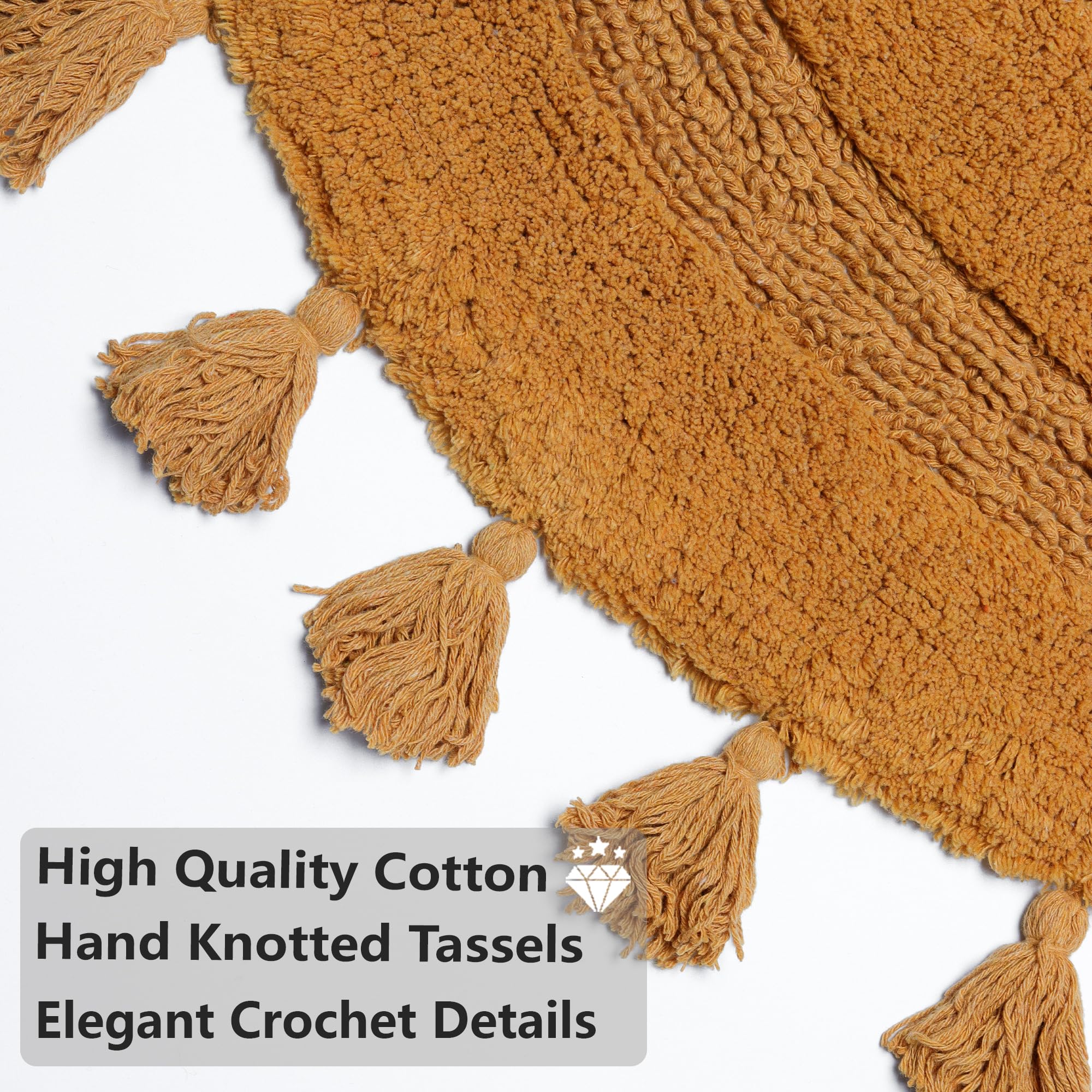 Koexm Half Circle Boho Bathroom Rugs With Tassels 100% Cotton Hand-Woven Bath Rugs Non Slip Absorbent Crochet Rugs Machine Washa
