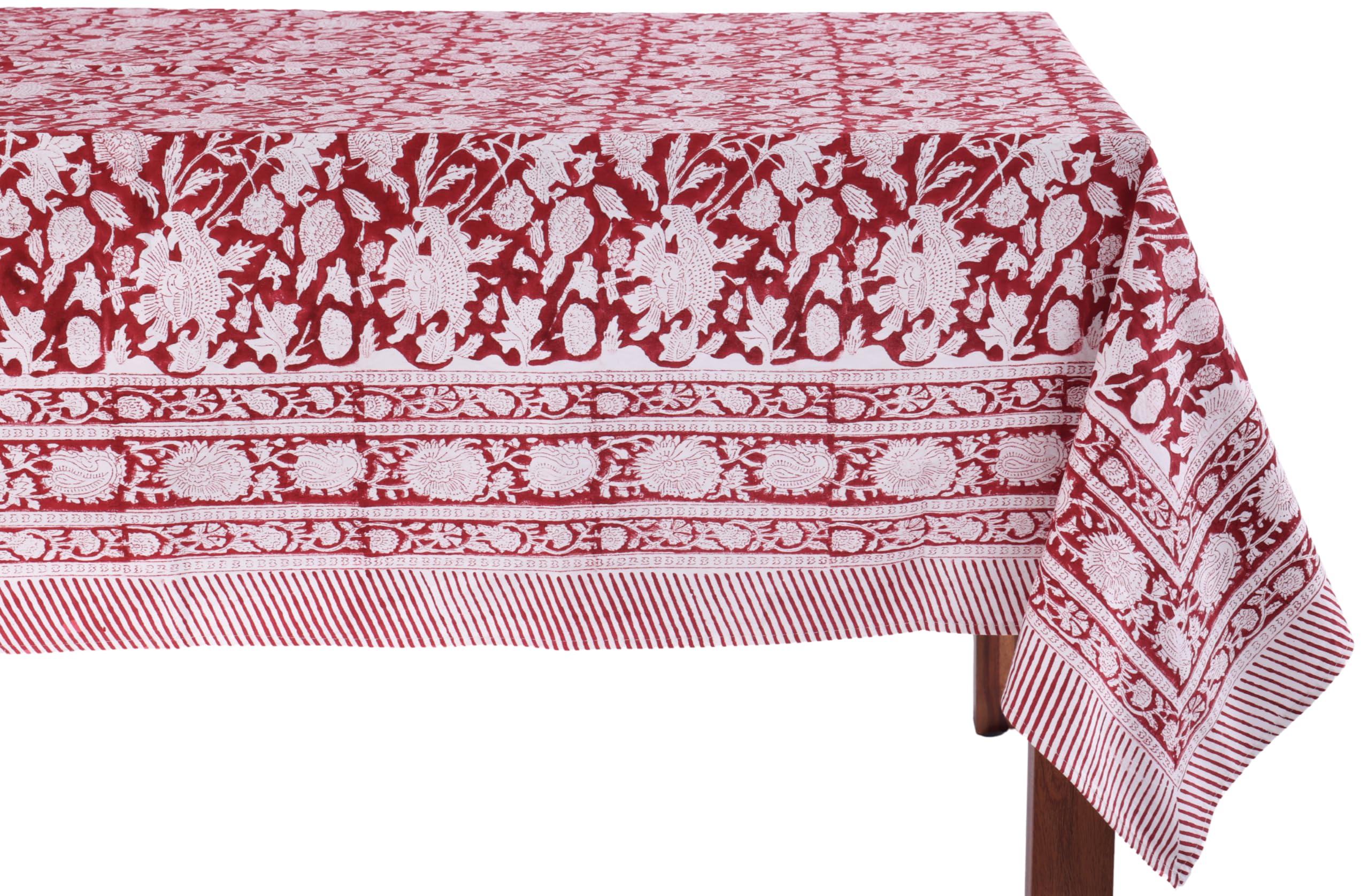 ATOSII Meraki Red 100% Cotton Tablecloth, Handblock Print Square Table Cover for Kitchen Dining I Tabletop Linen I Parties, Than