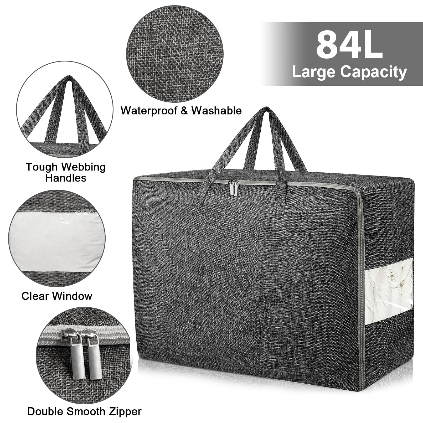 84L Extra Large Storage Bags, Folding Moving Comforter Blanket Storage Bags Closet Organizers and Storage Containers with Strong