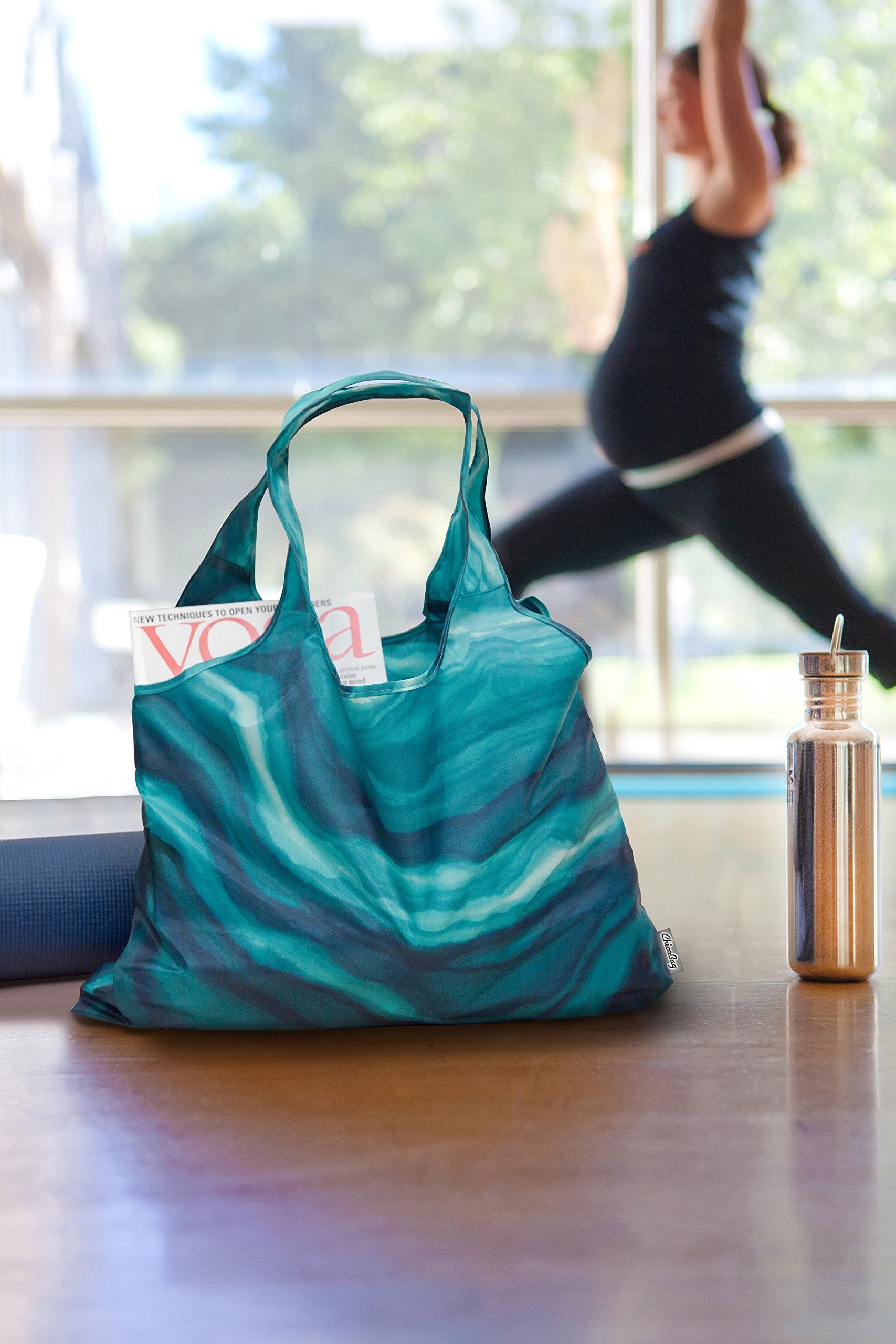 Chicobag Vita Designer Reusable Tote Bag With Carabiner Clip | Compact Reusable Shopping Bags | Eco Friendly | Peacock Bandana