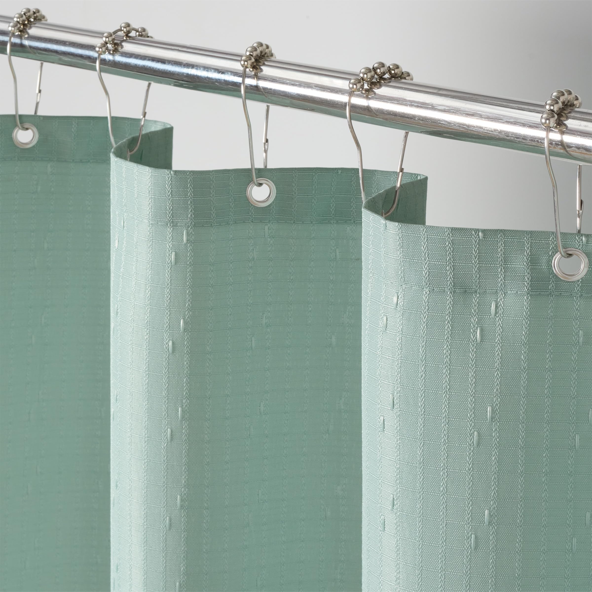 Arkwright Bulk Shower Curtain Set - Case Of 12 - Stainless 12 Metal Hooks, Raindrop Jacquard Woven Washable Fabric With Weighted