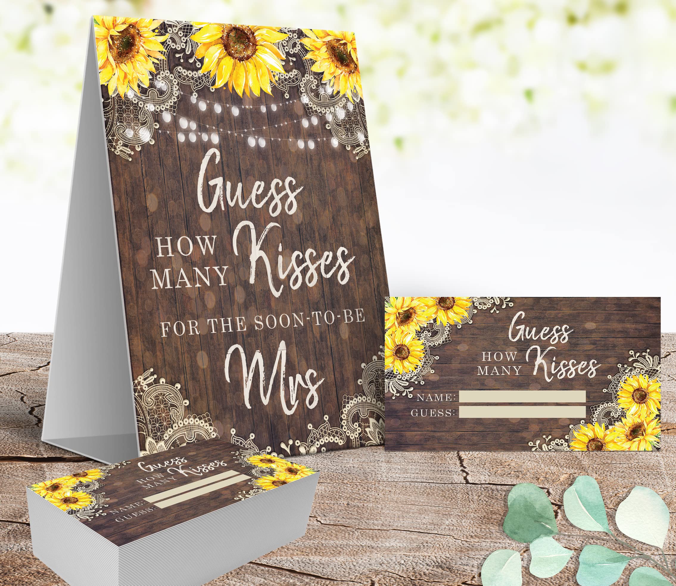 Your Main Event Prints Sunflower Guess How Many Kisses Game Sign And Cards - Perfect For Bridal Showers And Weddings - 1 Self-St