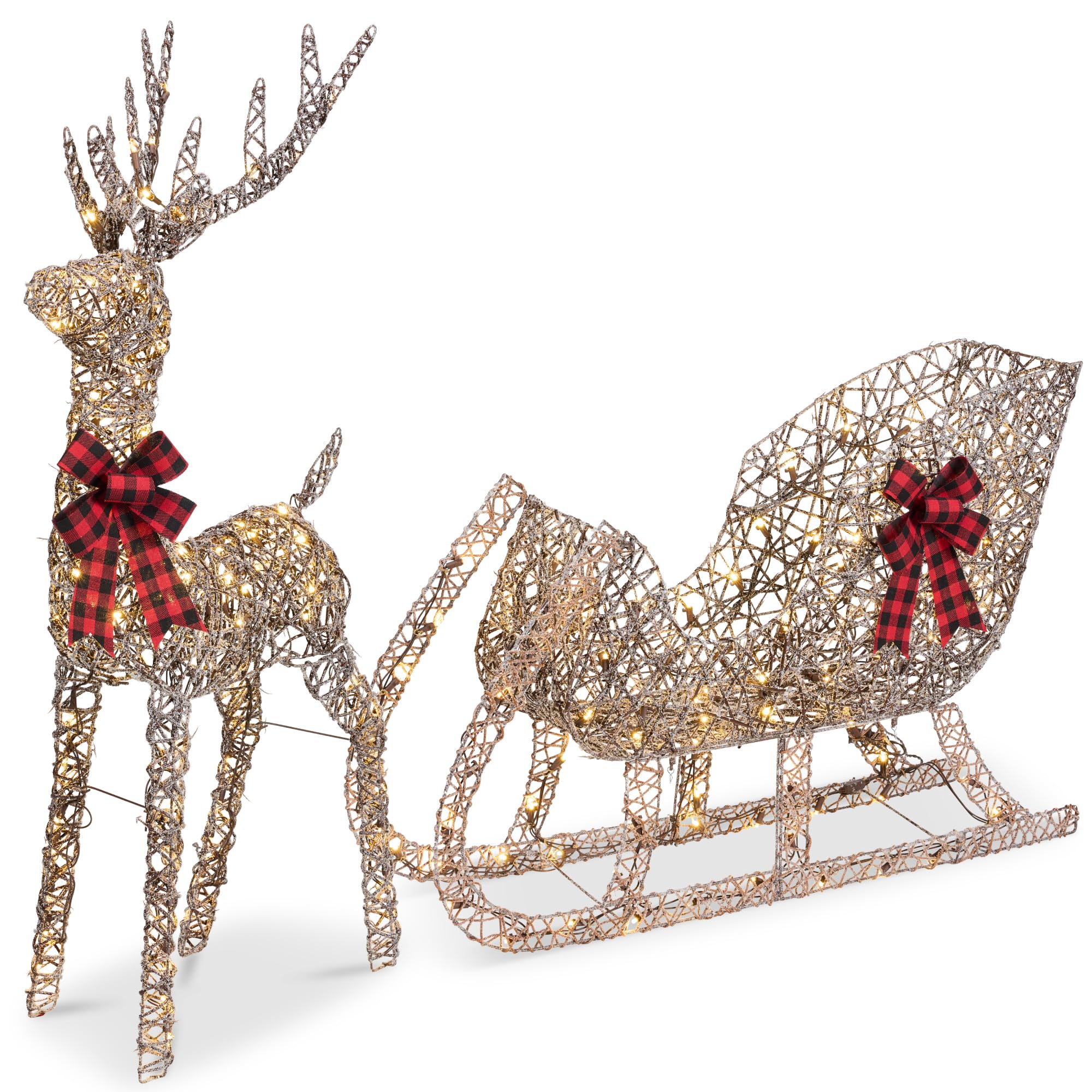 Best Choice Products Lighted Christmas 4ft Reindeer & Sleigh Holiday Outdoor Yard Decoration Set w/ 205 LED Lights, Stakes, Zip 
