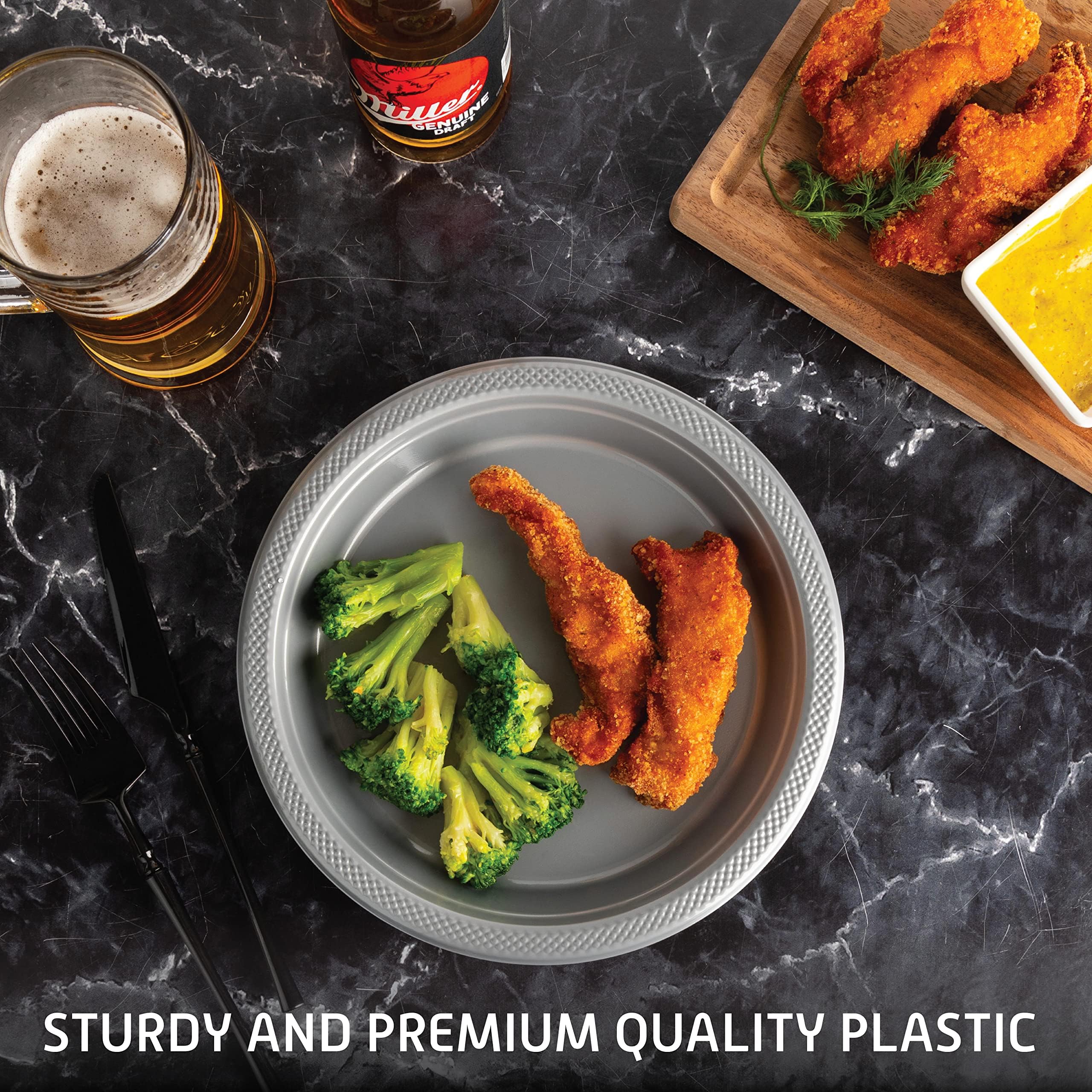 Framo Disposable Plastic Plates  Pack of 120-9-Inch Round Plastic Plates (SILVER  9-INCH 120 PACK)