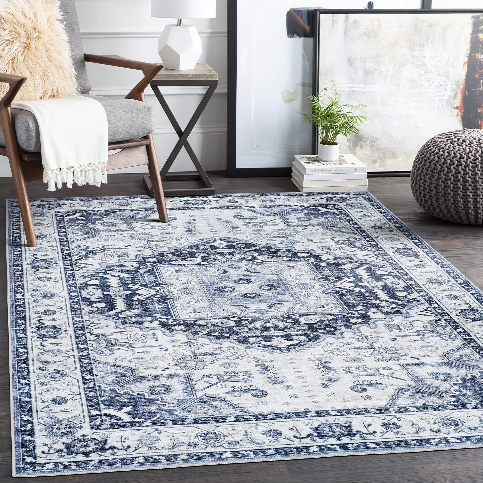 xilixili Area Rug 6x9 - Anti-Slip Backing Washable Rug - Stain Resistant Rugs for Living Room,Bedroom & Dining Room,Vintage Prin