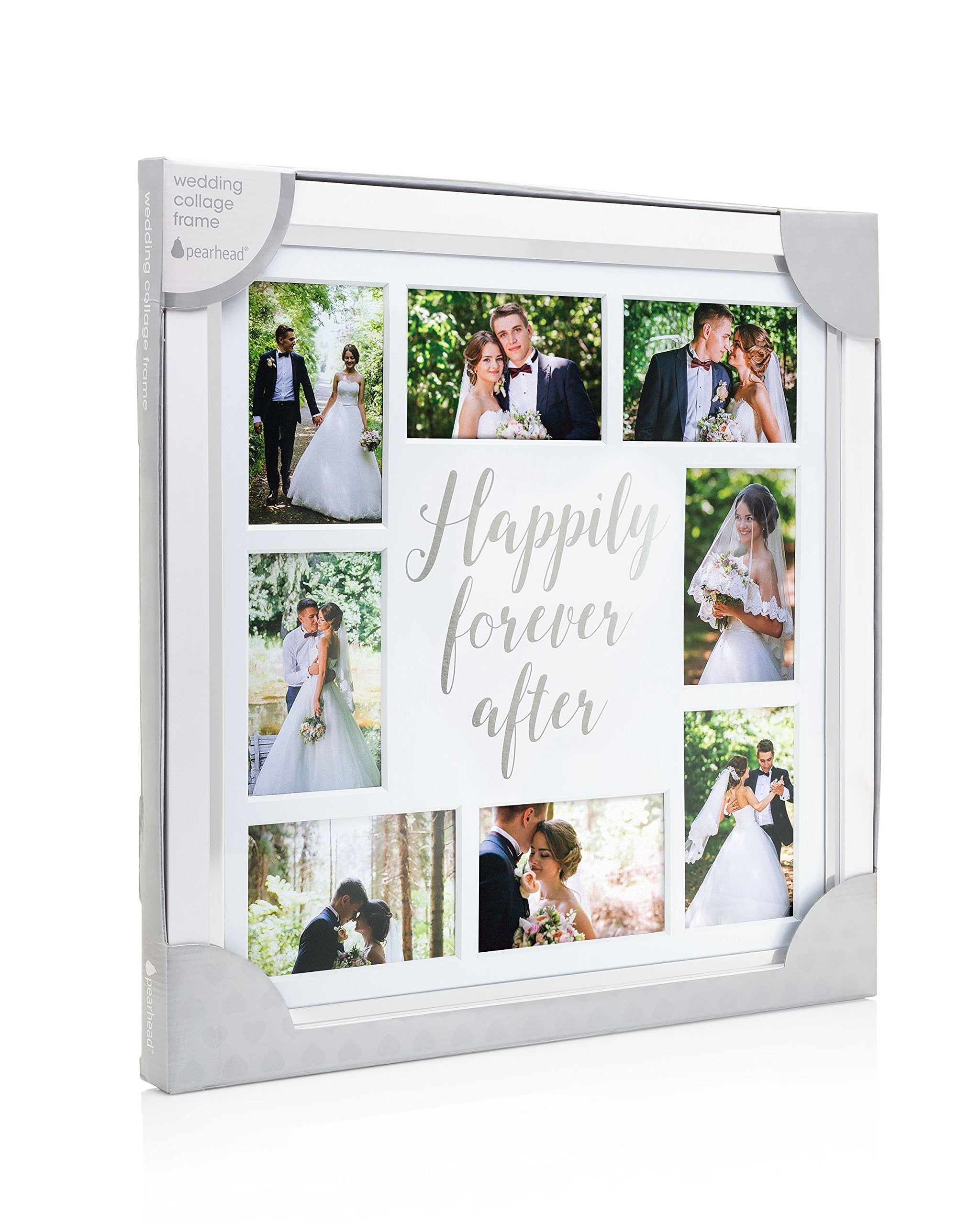 Pearhead Happily Forever After Wedding Collage Picture Frame, Wedding Gifts, Newlyweds, White