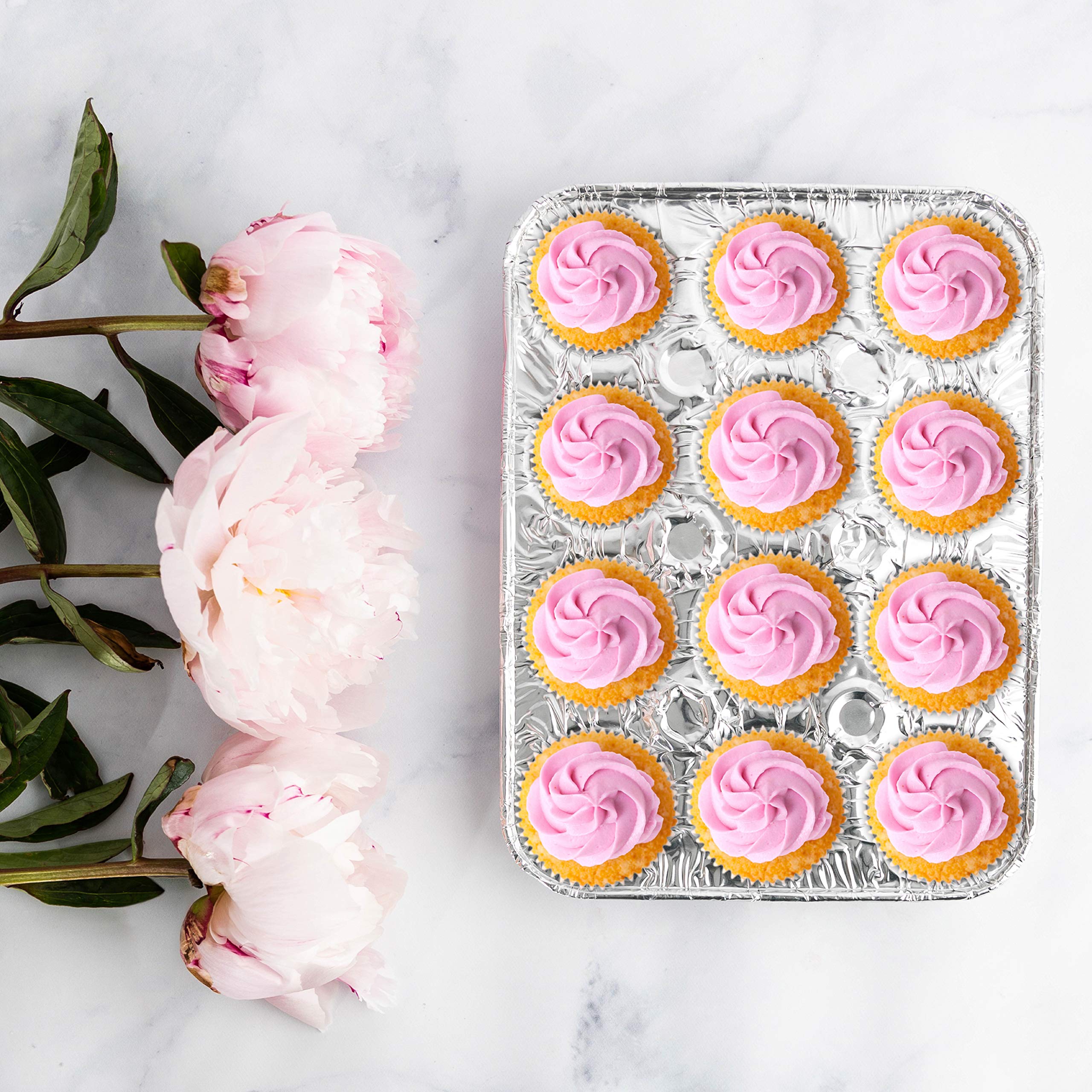 Plasticpro Aluminum Foil Muffin Pans Reusable And Disposable, Holds 12 Mini Cupcakes / Muffin Foil Pan Pack Of 50