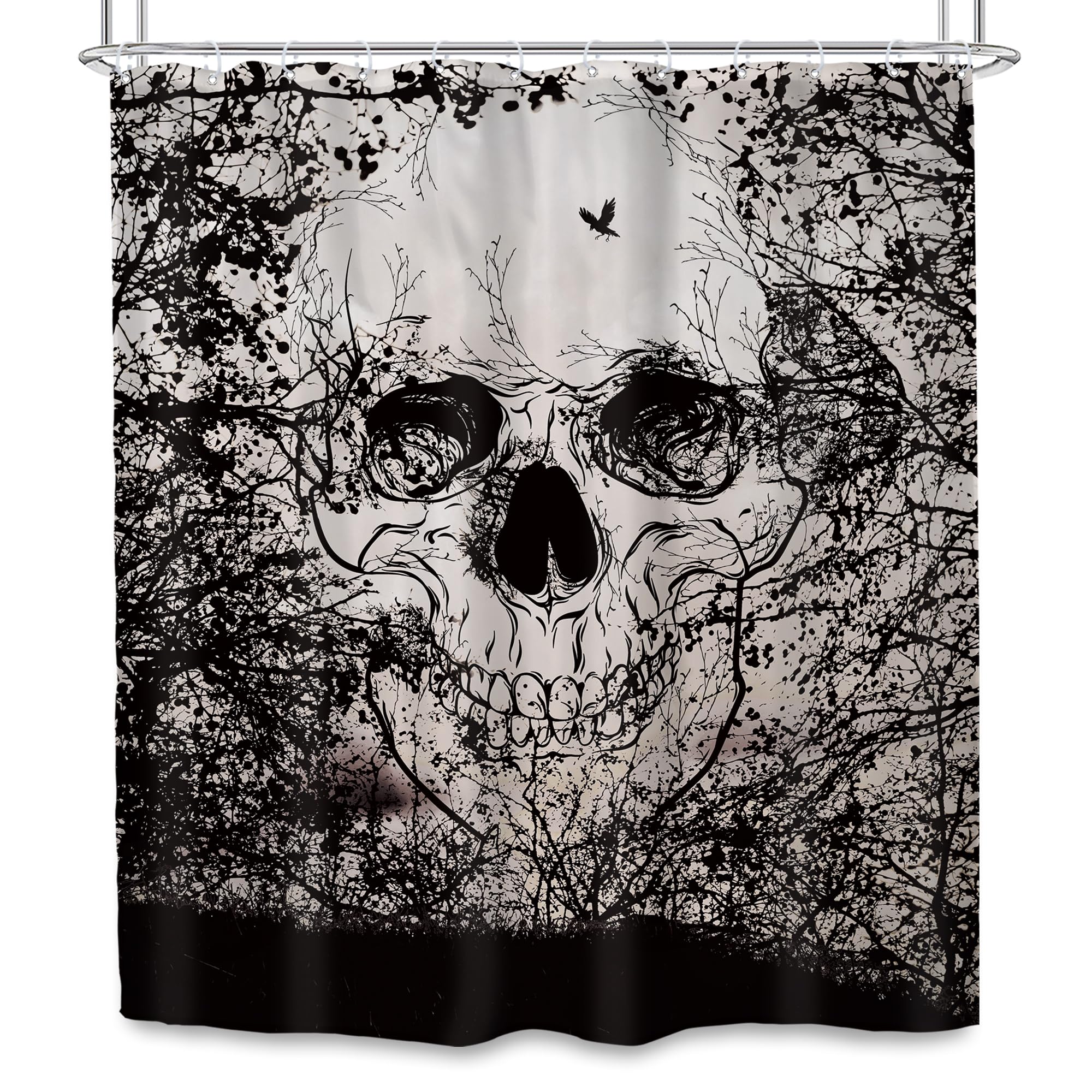 Svbright Skull Shower Curtain 60Wx72L Inch Spooky Shower Curtains Black Scary Tree Gothic Skeleton Bone Cool Horror Unique Sketc