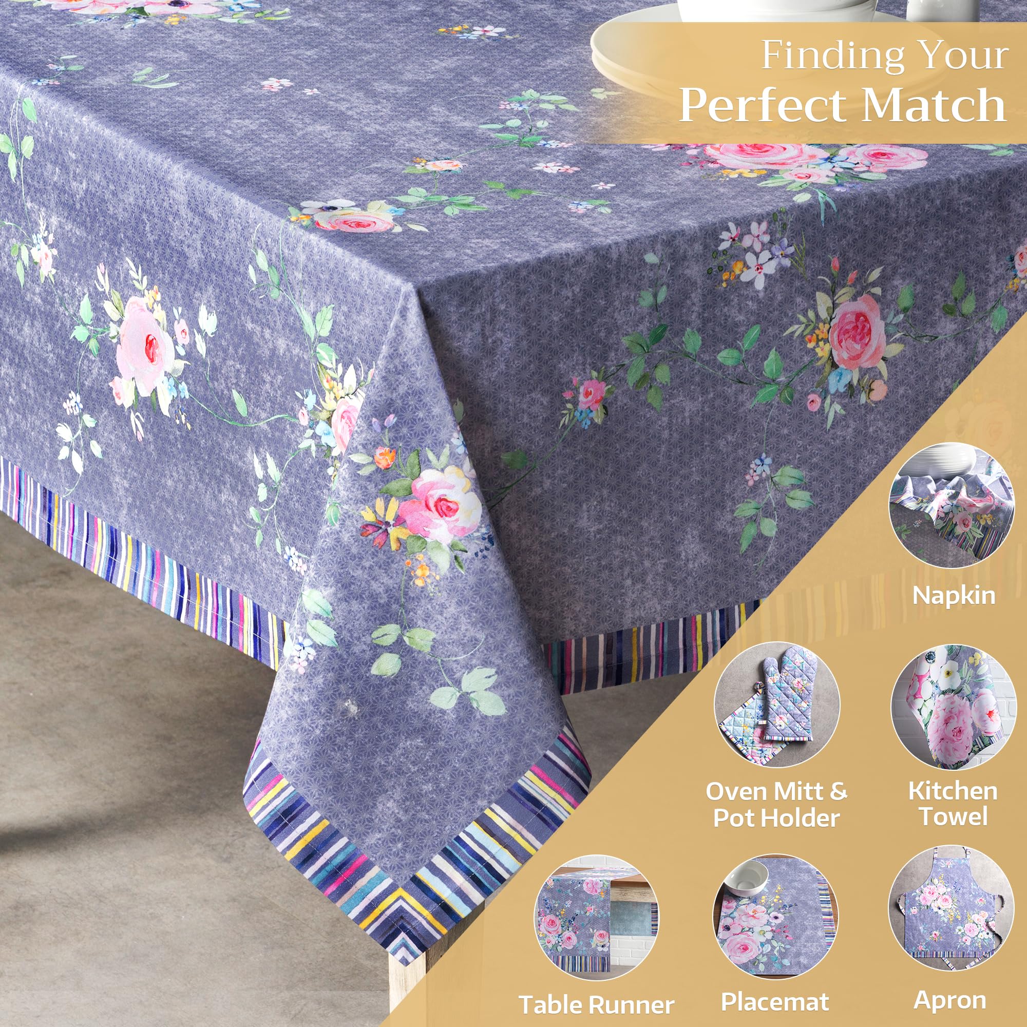 Maison d Hermine Table Cloth Rectangle Table 100% Cotton 54 x 72 Inches Tablecloth for Dining Room, Farmhouse, Home, Party, Fes
