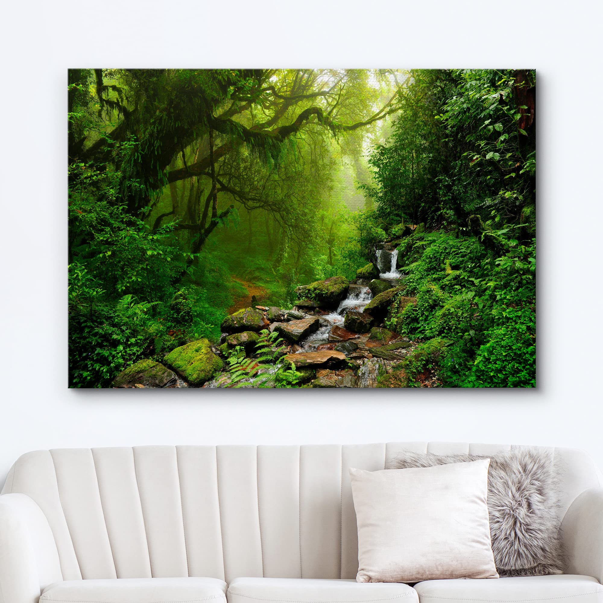 Wall26 Canvas Print Wall Art Nepal Green Forest & Waterfall Nature Wilderness Photography Modern Art Rustic Scenic Colorful For